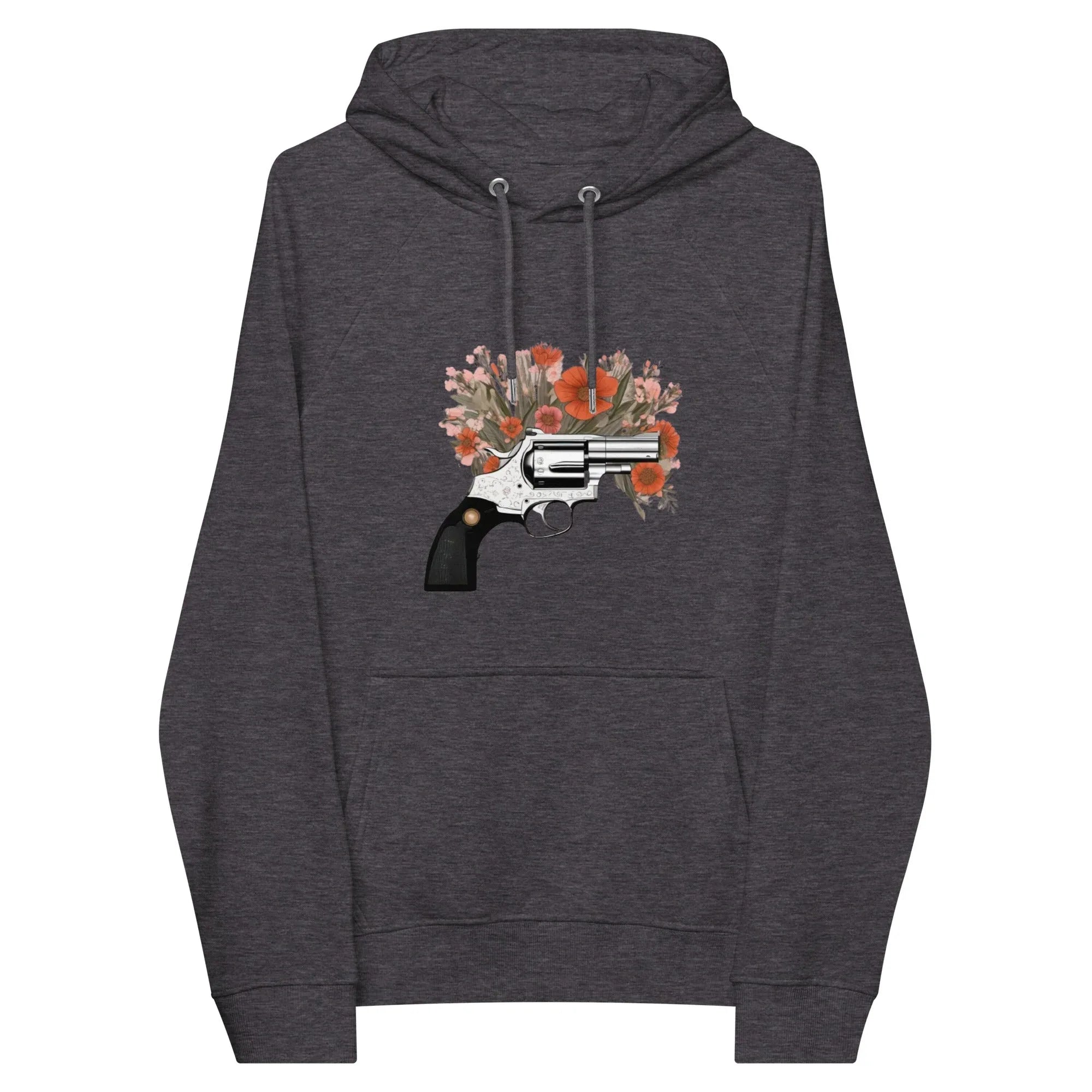 Unisex | Gun Flower Hoodie Hoodie AwRans Clothing unisex-eco-raglan-hoodie-charcoal-melange-front-65db7562a09f2