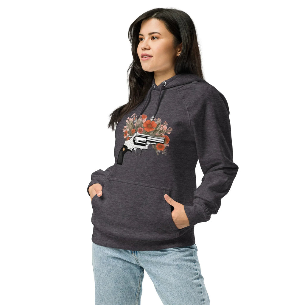 Unisex | Gun Flower Hoodie Hoodie AwRans Clothing unisex-eco-raglan-hoodie-charcoal-melange-left-front-65db75629cf35