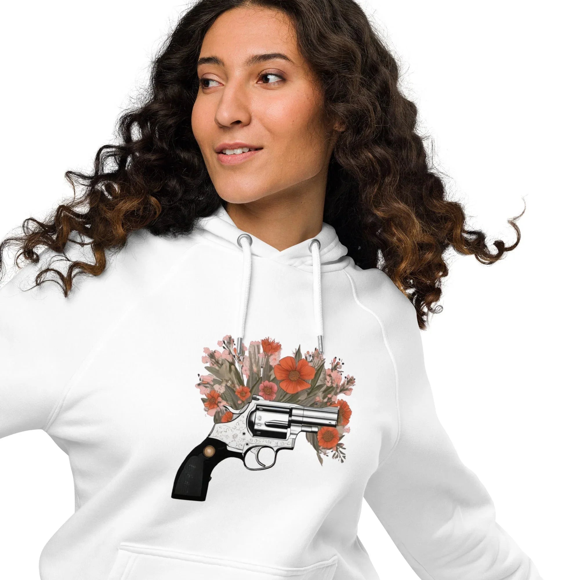Unisex | Gun Flower Hoodie Hoodie AwRans Clothing unisex-eco-raglan-hoodie-white-front-2-65db756298dc6