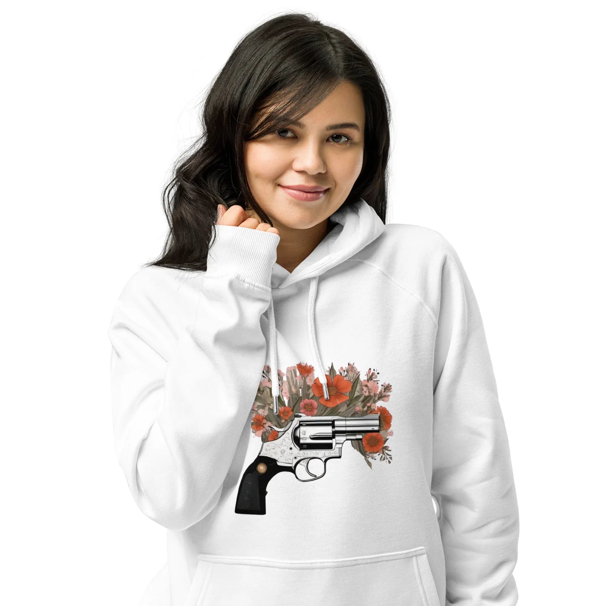 Unisex | Gun Flower Hoodie Hoodie AwRans Clothing unisex-eco-raglan-hoodie-white-front-65db75629ac85