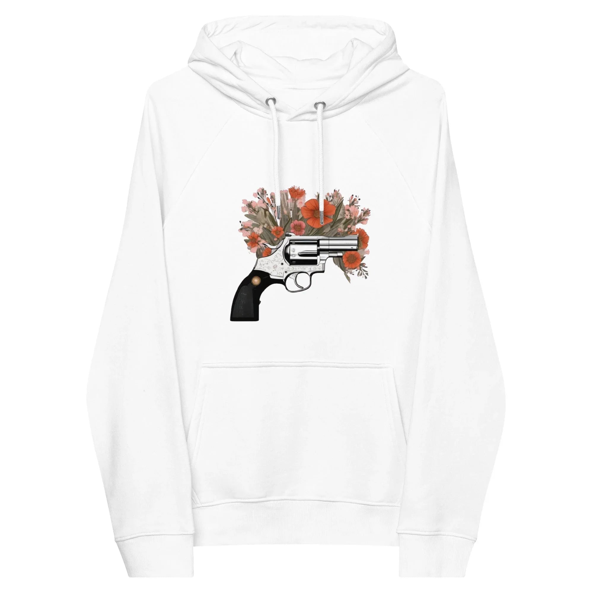 Unisex | Gun Flower Hoodie Hoodie AwRans Clothing unisex-eco-raglan-hoodie-white-front-65db75629f6aa