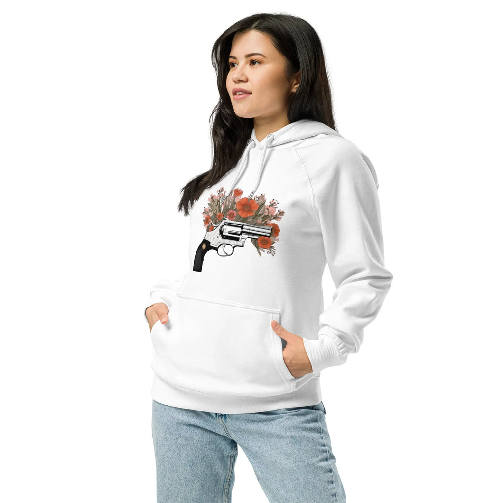 Unisex | Gun Flower Hoodie Hoodie AwRans Clothing unisex-eco-raglan-hoodie-white-left-front-65db75629a03b