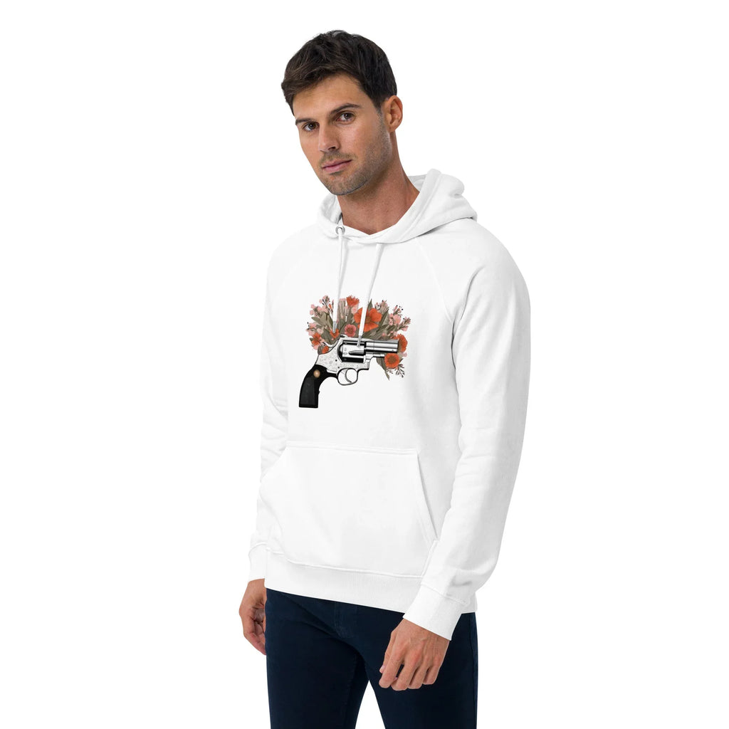 Unisex | Gun Flower Hoodie Hoodie AwRans Clothing unisex-eco-raglan-hoodie-white-left-front-65db7562ab060