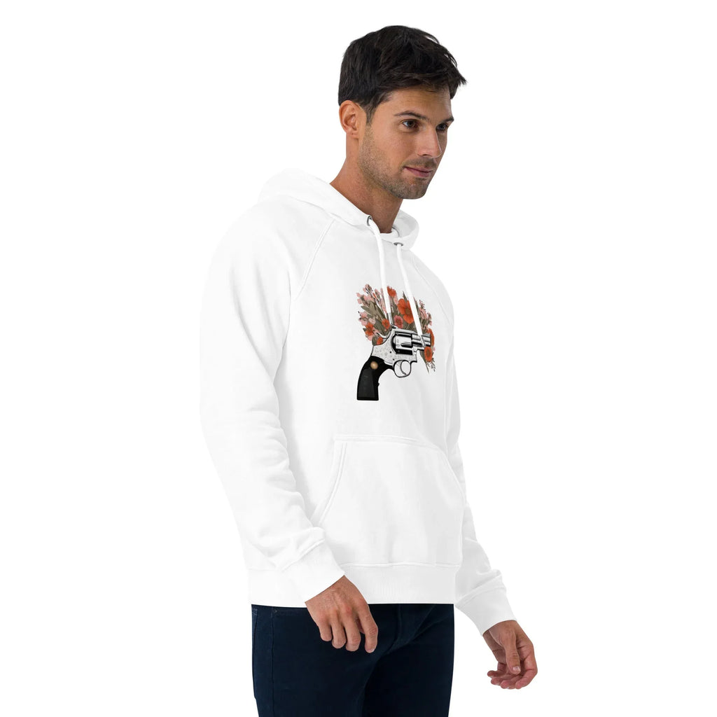 Unisex | Gun Flower Hoodie Hoodie AwRans Clothing unisex-eco-raglan-hoodie-white-right-front-65db7562abdc3