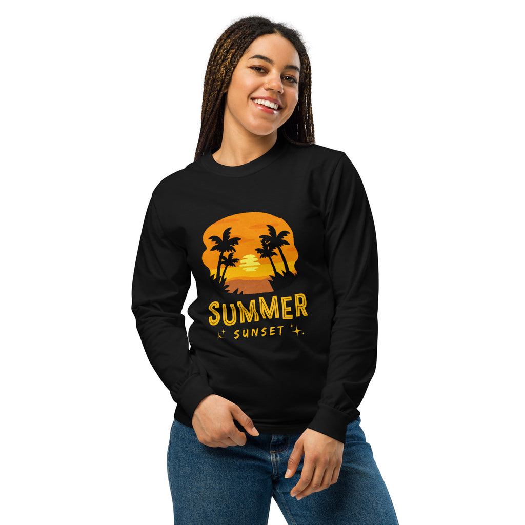 Unisex Garment-dyed heavyweight long-sleeve shirt | Summer Sunset long-sleeve shirt AwRans Clothing unisex-garment-dyed-heavyweight-long-sleeve-shirt-black-front-67eaae921e1a6