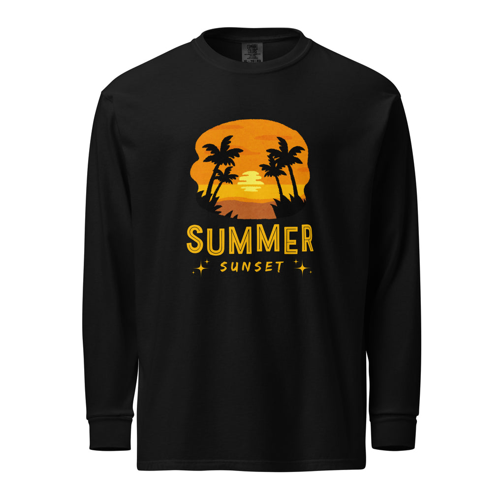 Unisex Garment-dyed heavyweight long-sleeve shirt | Summer Sunset long-sleeve shirt AwRans Clothing unisex-garment-dyed-heavyweight-long-sleeve-shirt-black-front-67eaae921ebea