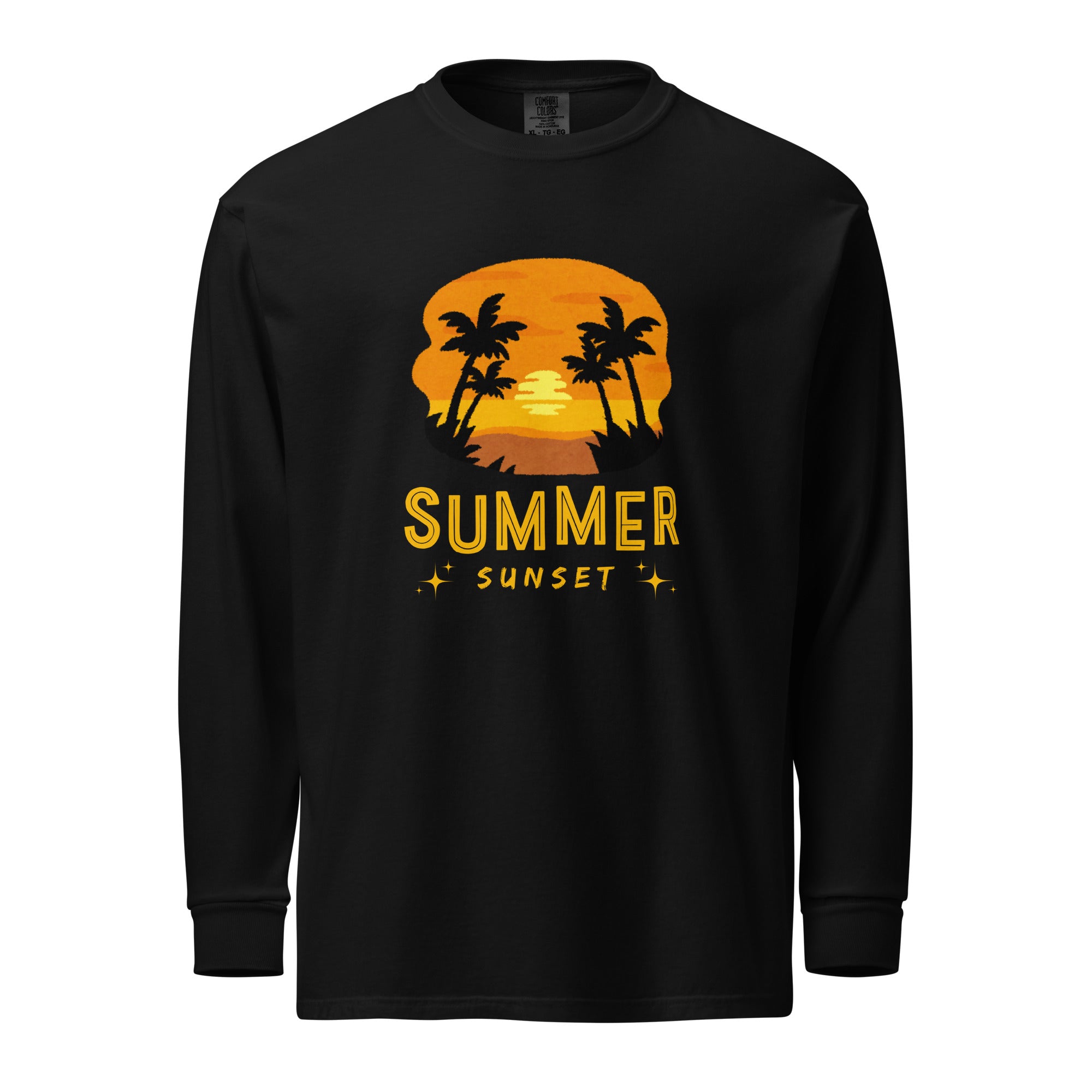 Unisex Garment-dyed heavyweight long-sleeve shirt | Summer Sunset long-sleeve shirt AwRans Clothing unisex-garment-dyed-heavyweight-long-sleeve-shirt-black-front-67eaae921ebea