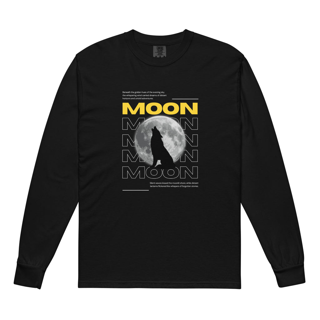 Unisex Garment-dyed heavyweight long-sleeve shirt | Moon Black long-sleeve shirt AwRans Clothing unisex-garment-dyed-heavyweight-long-sleeve-shirt-black-front-67eaaf411b673