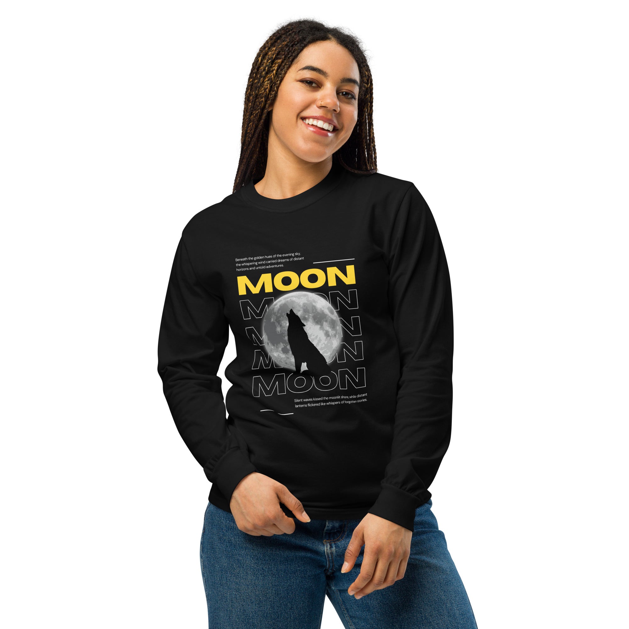 Unisex Garment-dyed heavyweight long-sleeve shirt | Moon long-sleeve shirt AwRans Clothing unisex-garment-dyed-heavyweight-long-sleeve-shirt-black-front-67eaaf411d53d