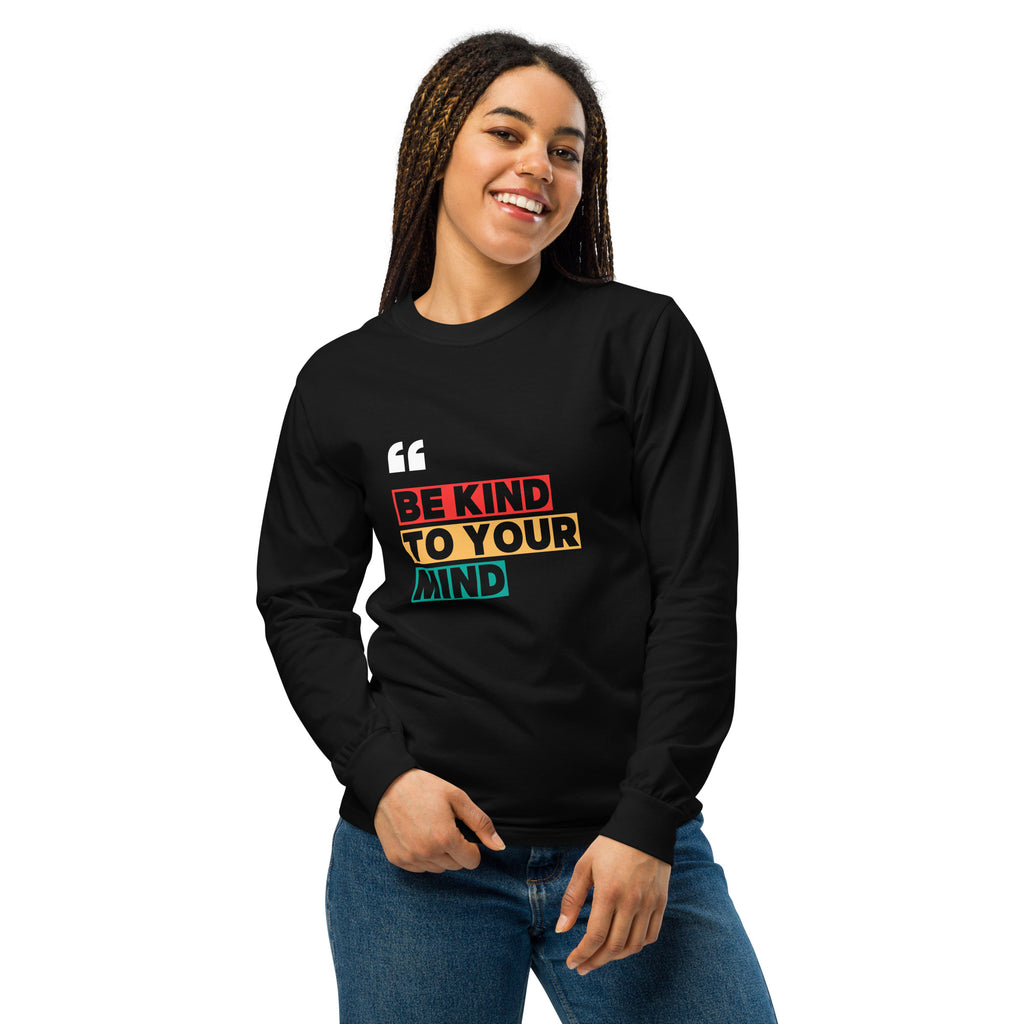Unisex Garment-dyed heavyweight long-sleeve shirt | Be Kind To Your Mind long-sleeve shirt AwRans Clothing unisex-garment-dyed-heavyweight-long-sleeve-shirt-black-front-67eaaff1686c3