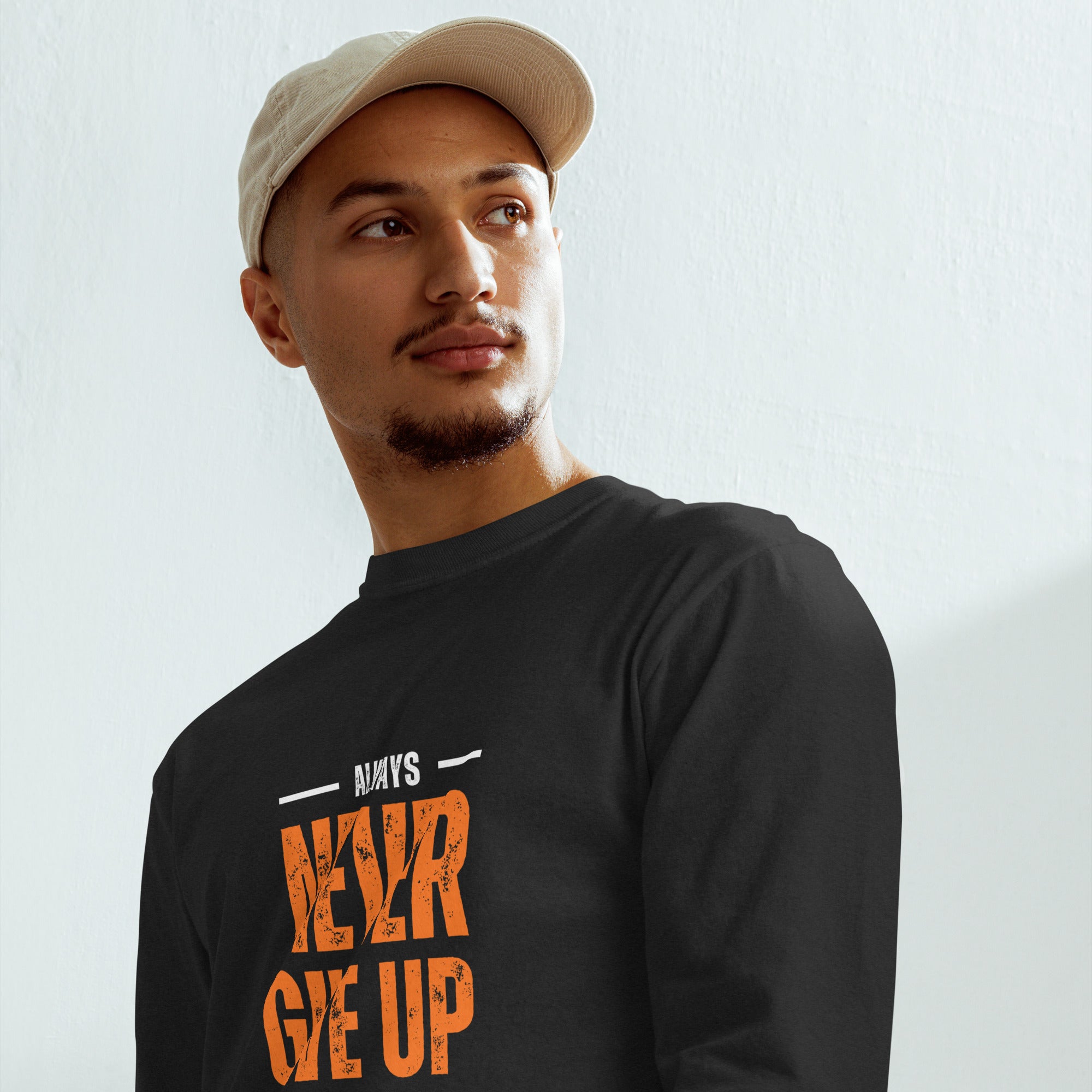 Unisex Garment-dyed heavyweight long-sleeve shirt | Always Never Give Up Stay Strong long-sleeve shirt AwRans Clothing unisex-garment-dyed-heavyweight-long-sleeve-shirt-black-front-67eab0a3bdb0d