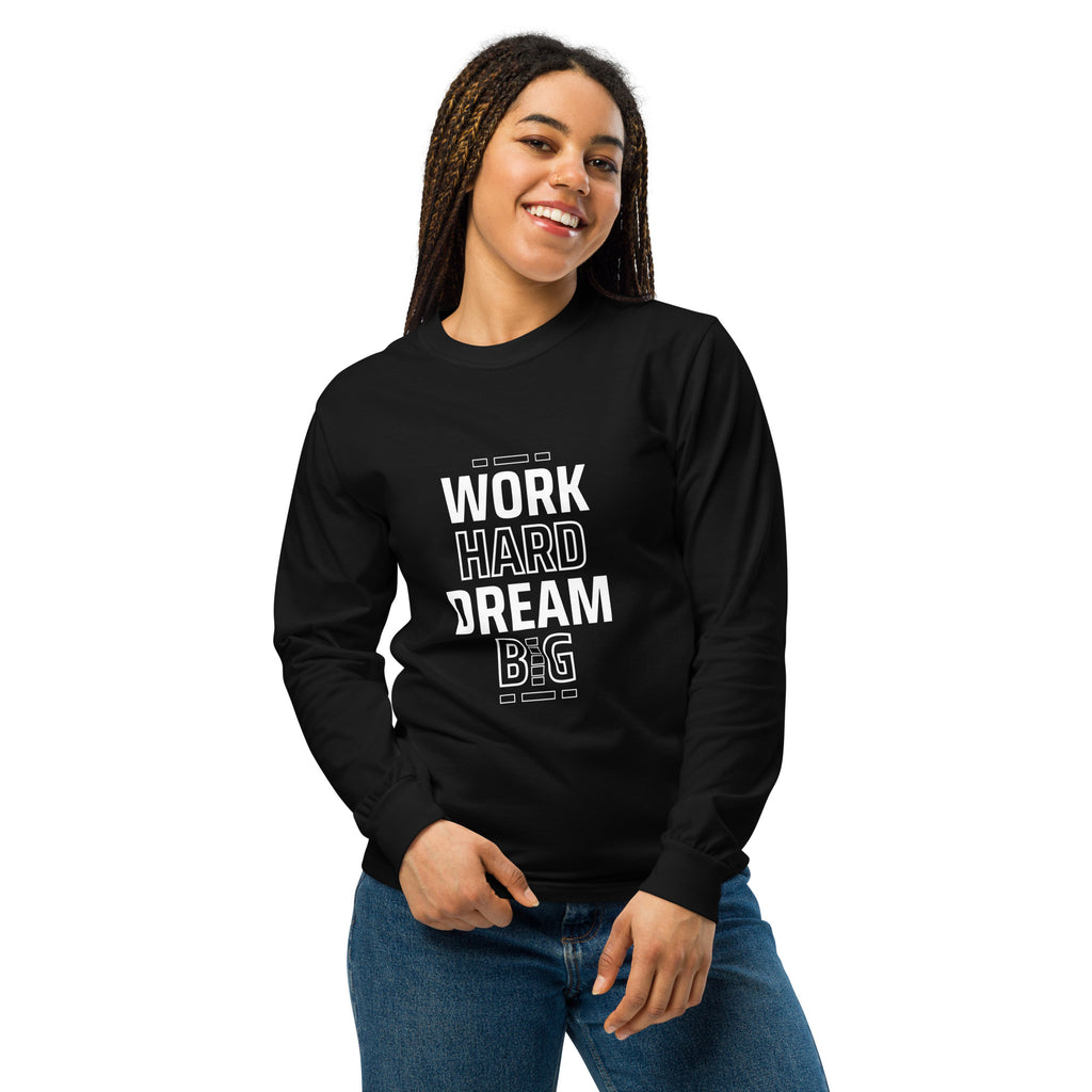 Unisex Garment-dyed heavyweight long-sleeve shirt | Work Hard , Dream Big long-sleeve shirt AwRans Clothing unisex-garment-dyed-heavyweight-long-sleeve-shirt-black-front-67eab157a98b5