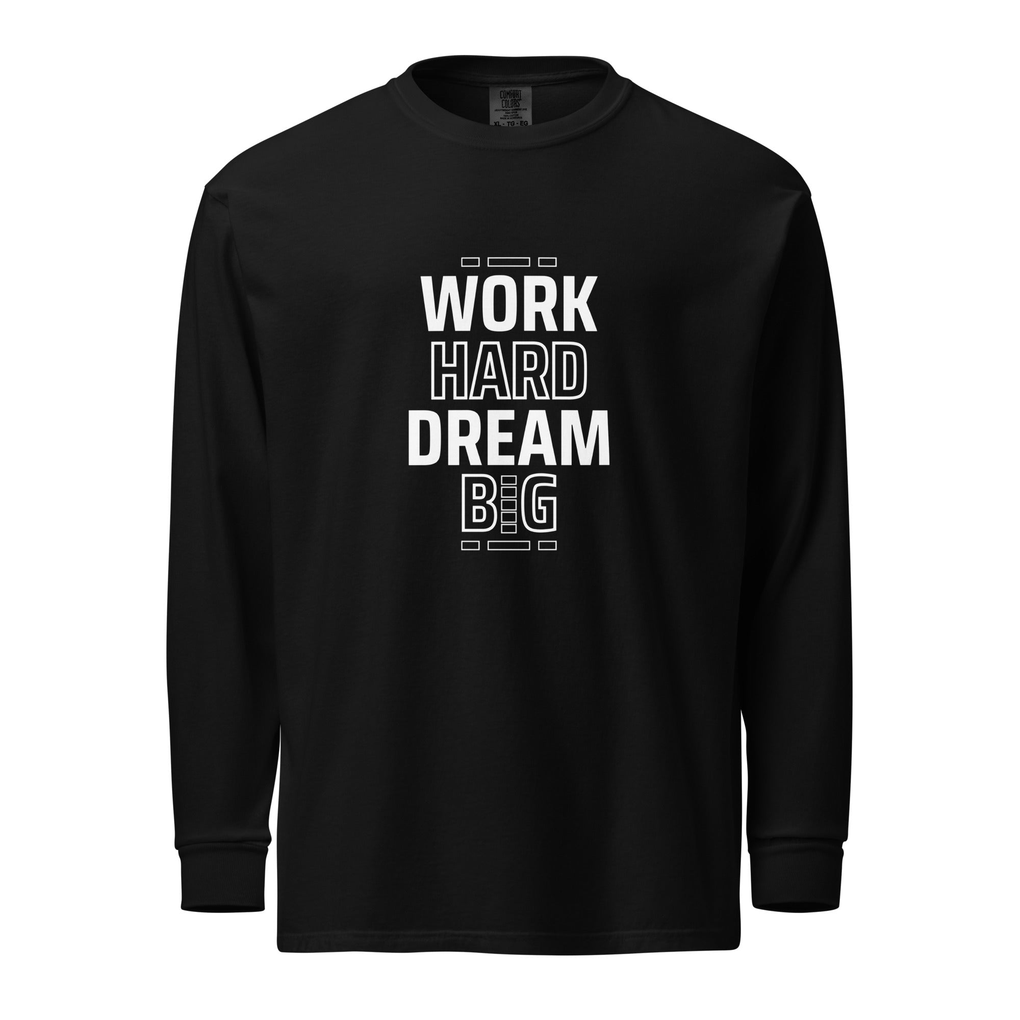 Unisex Garment-dyed heavyweight long-sleeve shirt | Work Hard , Dream Big long-sleeve shirt AwRans Clothing unisex-garment-dyed-heavyweight-long-sleeve-shirt-black-front-67eab157a9d86