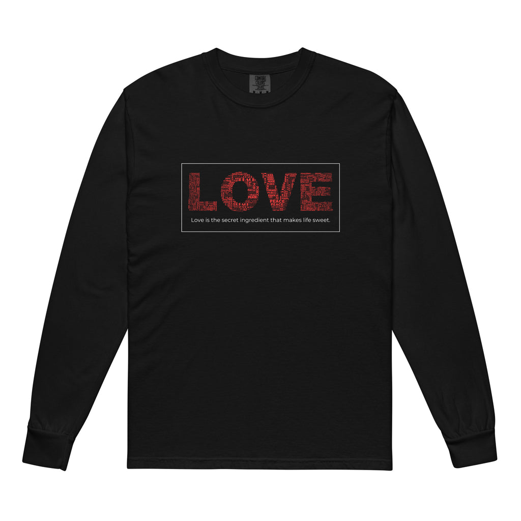 Unisex Garment-dyed heavyweight long-sleeve shirt | Love Black long-sleeve shirt AwRans Clothing unisex-garment-dyed-heavyweight-long-sleeve-shirt-black-front-67eab20c79f04