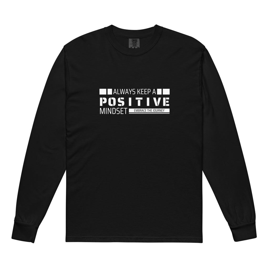 Unisex Garment-dyed heavyweight long-sleeve shirt | Always Keep A Positive Mindset Black long-sleeve shirt AwRans Clothing unisex-garment-dyed-heavyweight-long-sleeve-shirt-black-front-67eab2c304c21