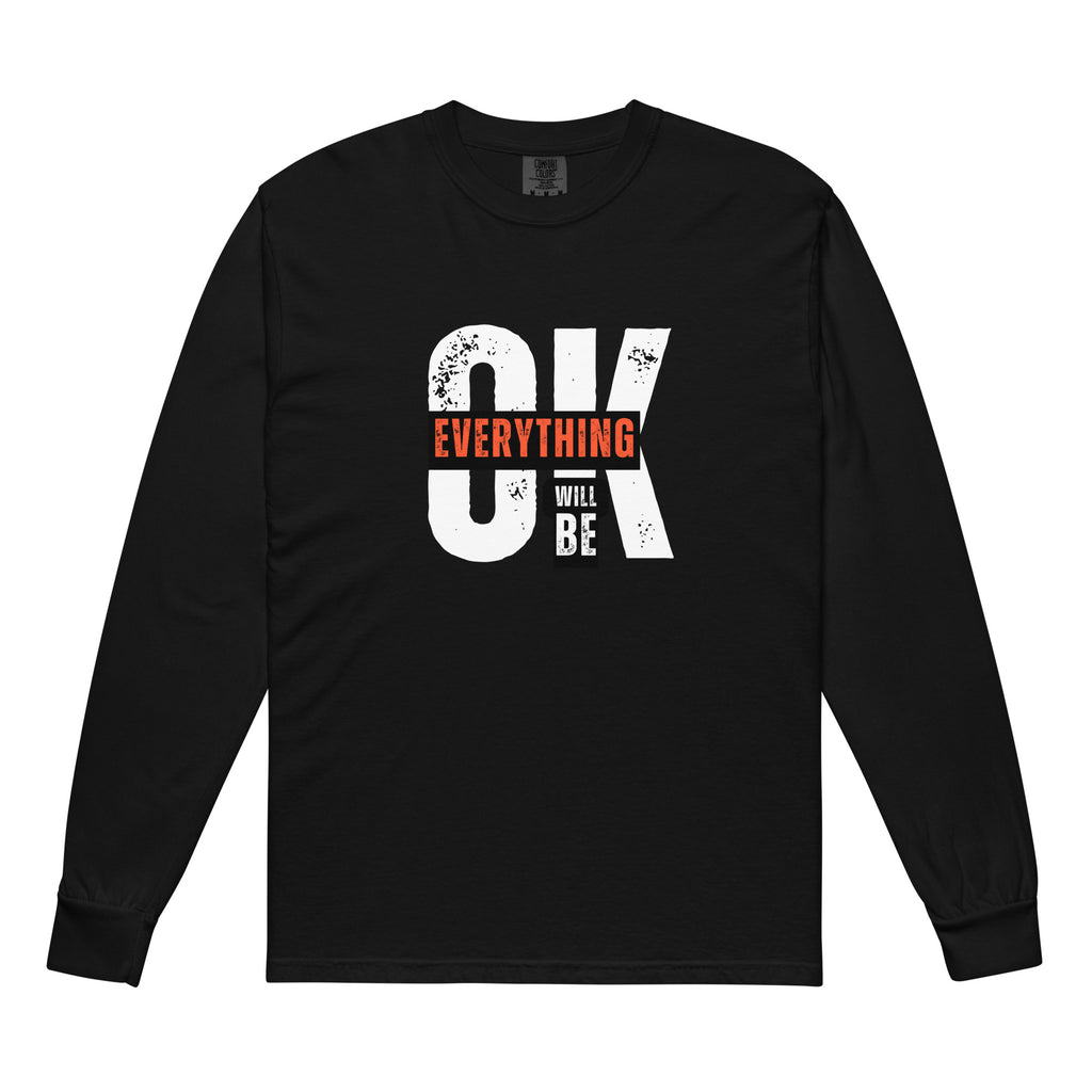 Unisex Garment-dyed heavyweight long-sleeve shirt | Everything Will Be Ok Black long-sleeve shirt AwRans Clothing unisex-garment-dyed-heavyweight-long-sleeve-shirt-black-front-67eab378c8da2