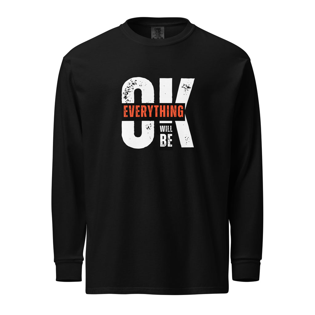 Unisex Garment-dyed heavyweight long-sleeve shirt | Everything Will Be Ok long-sleeve shirt AwRans Clothing unisex-garment-dyed-heavyweight-long-sleeve-shirt-black-front-67eab378cb231