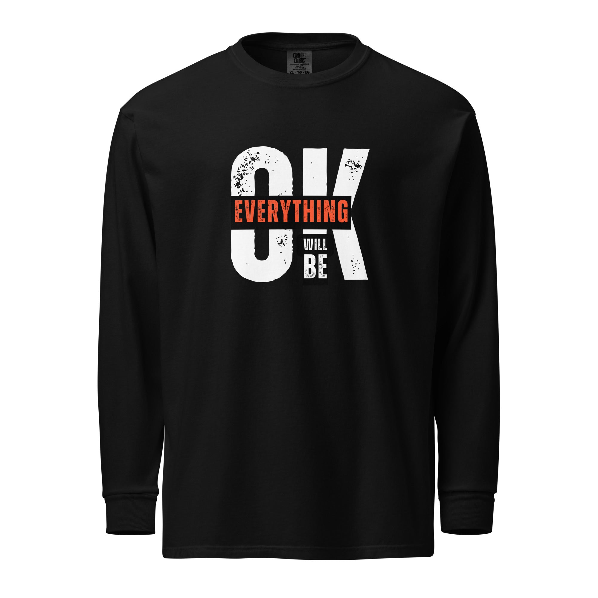 Unisex Garment-dyed heavyweight long-sleeve shirt | Everything Will Be Ok long-sleeve shirt AwRans Clothing unisex-garment-dyed-heavyweight-long-sleeve-shirt-black-front-67eab378cb231