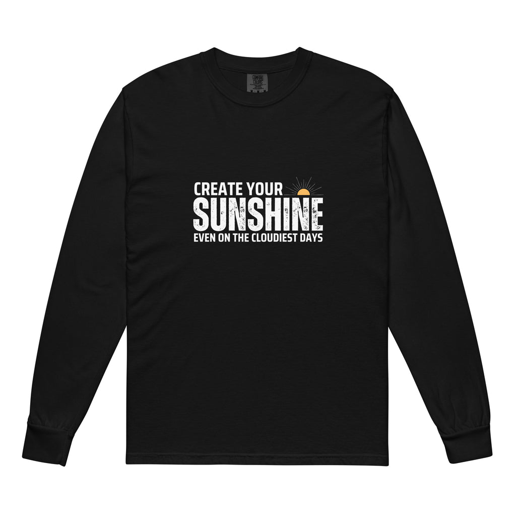 Unisex Garment-dyed heavyweight long-sleeve shirt | Create Your Sunshine Black long-sleeve shirt AwRans Clothing unisex-garment-dyed-heavyweight-long-sleeve-shirt-black-front-67eab7735f47b