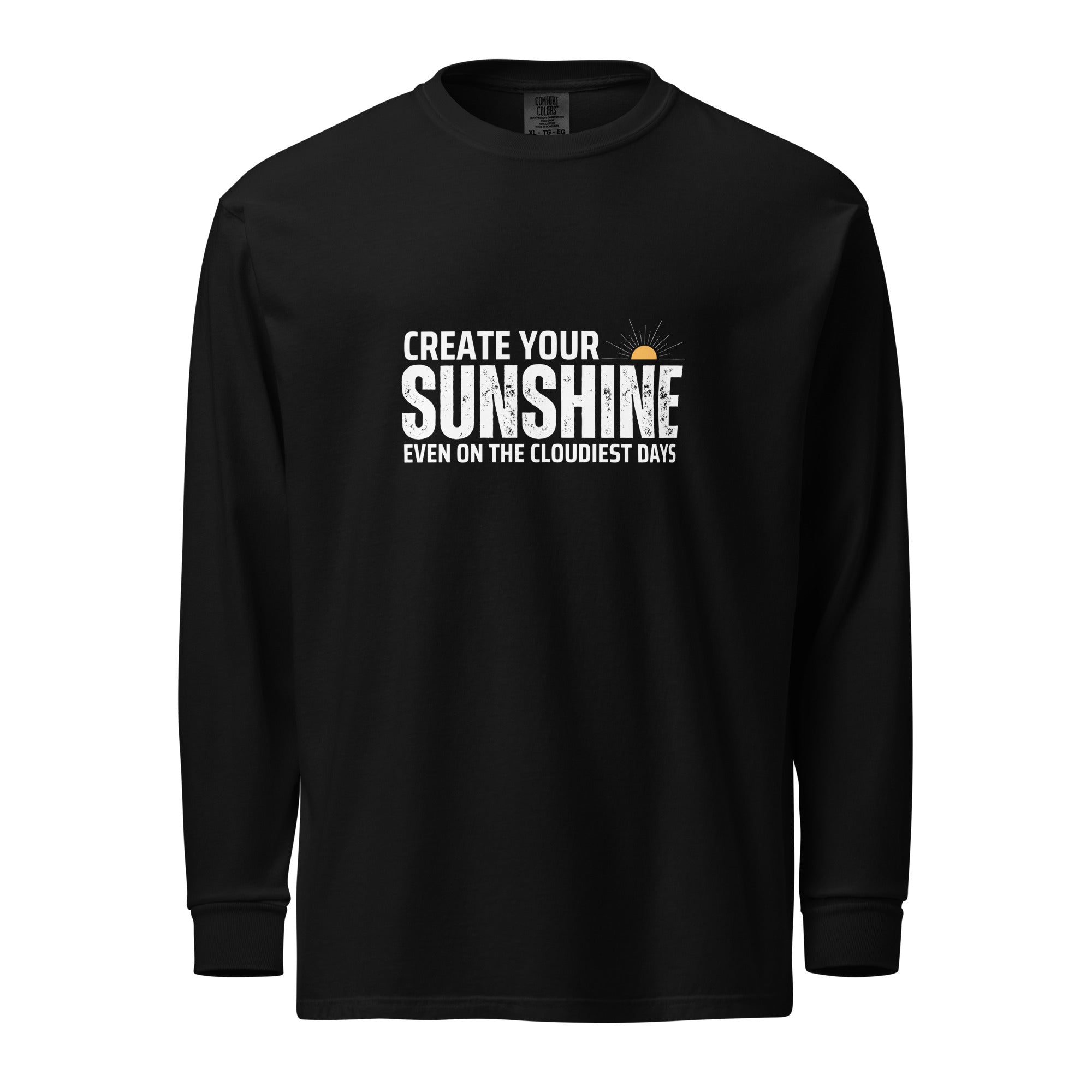 Unisex Garment-dyed heavyweight long-sleeve shirt | Create Your Sunshine long-sleeve shirt AwRans Clothing unisex-garment-dyed-heavyweight-long-sleeve-shirt-black-front-67eab7736261f