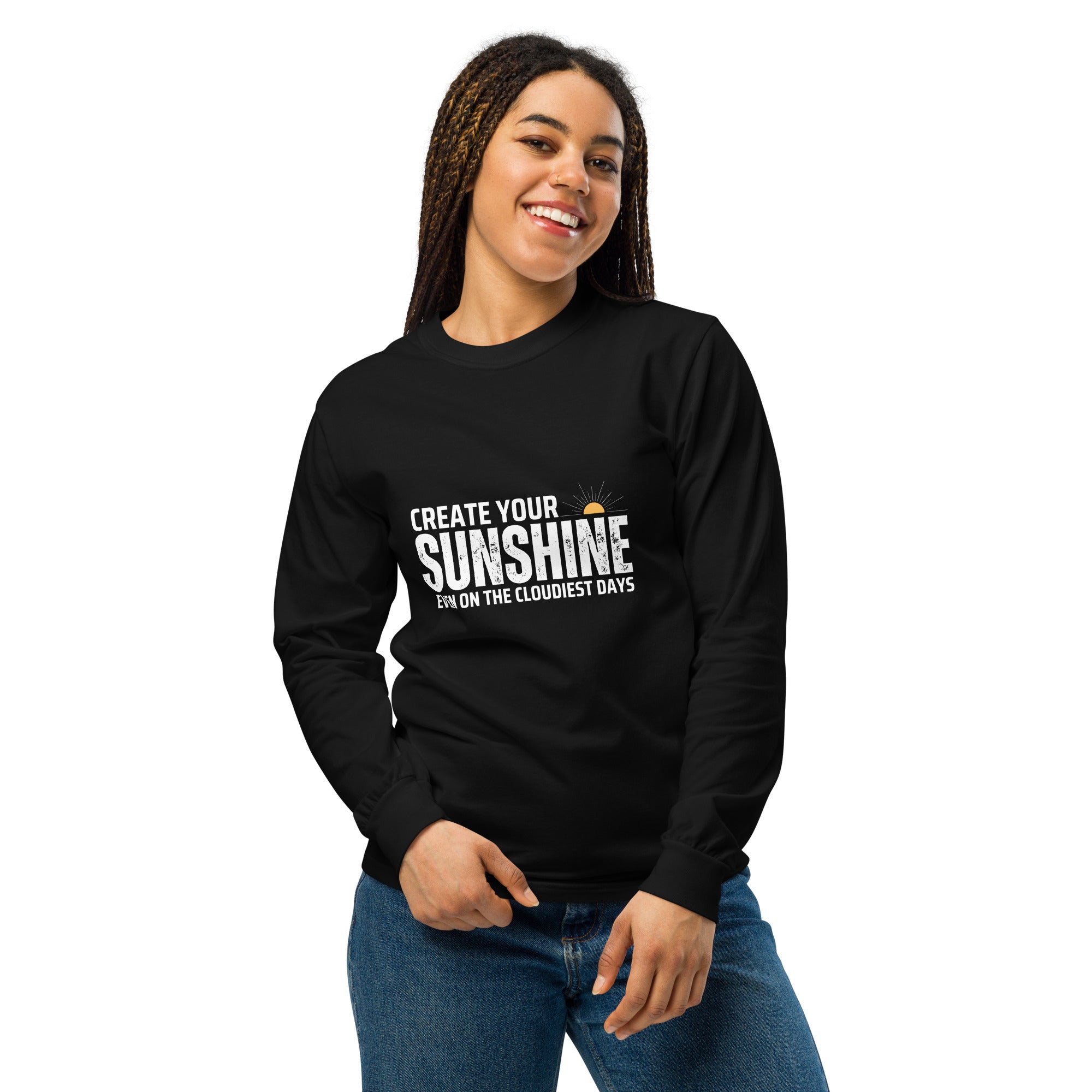 Unisex Garment-dyed heavyweight long-sleeve shirt | Create Your Sunshine long-sleeve shirt AwRans Clothing unisex-garment-dyed-heavyweight-long-sleeve-shirt-black-front-67eab7736364a