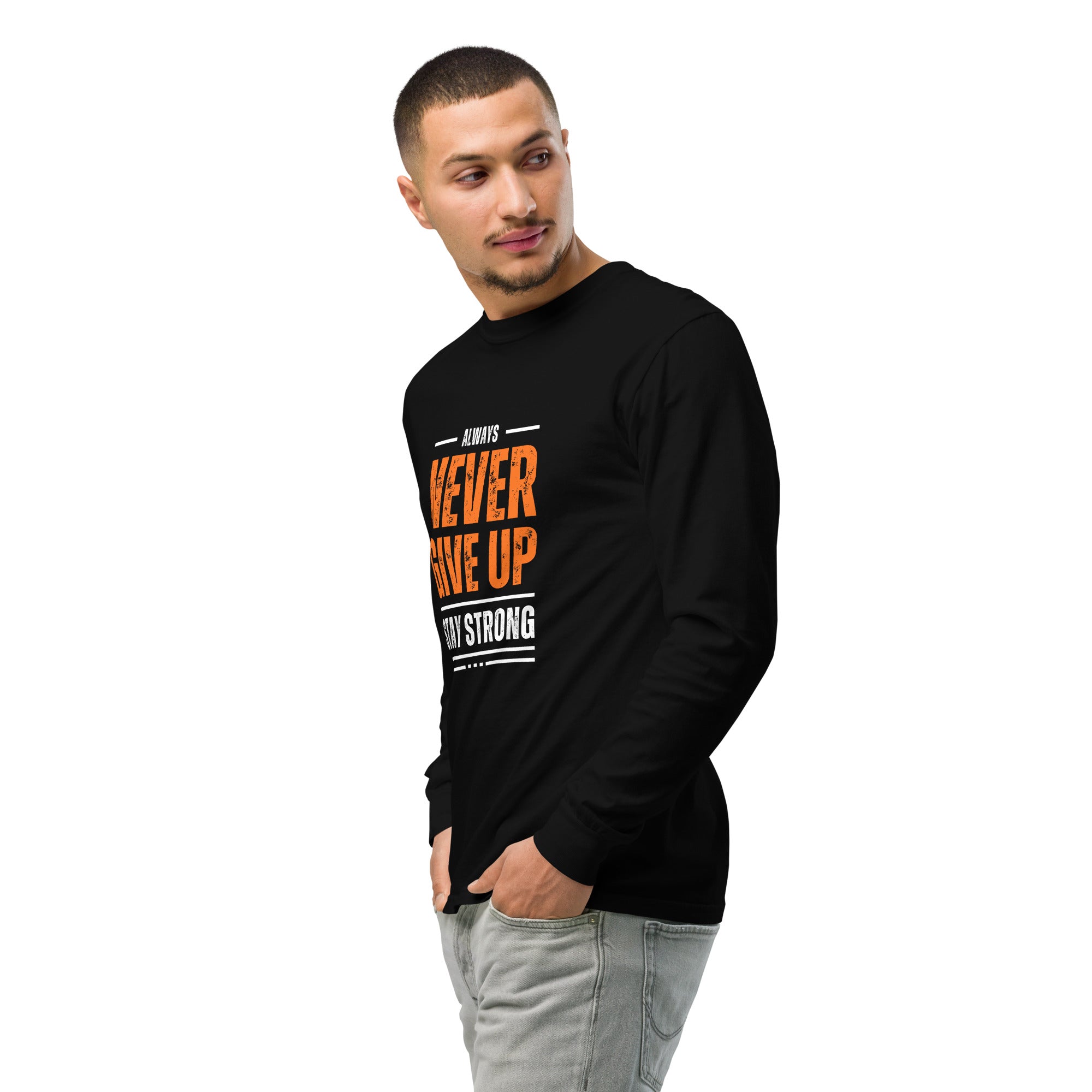 Unisex Garment-dyed heavyweight long-sleeve shirt | Always Never Give Up Stay Strong long-sleeve shirt AwRans Clothing unisex-garment-dyed-heavyweight-long-sleeve-shirt-black-left-front-2-67eab0a3bce3f