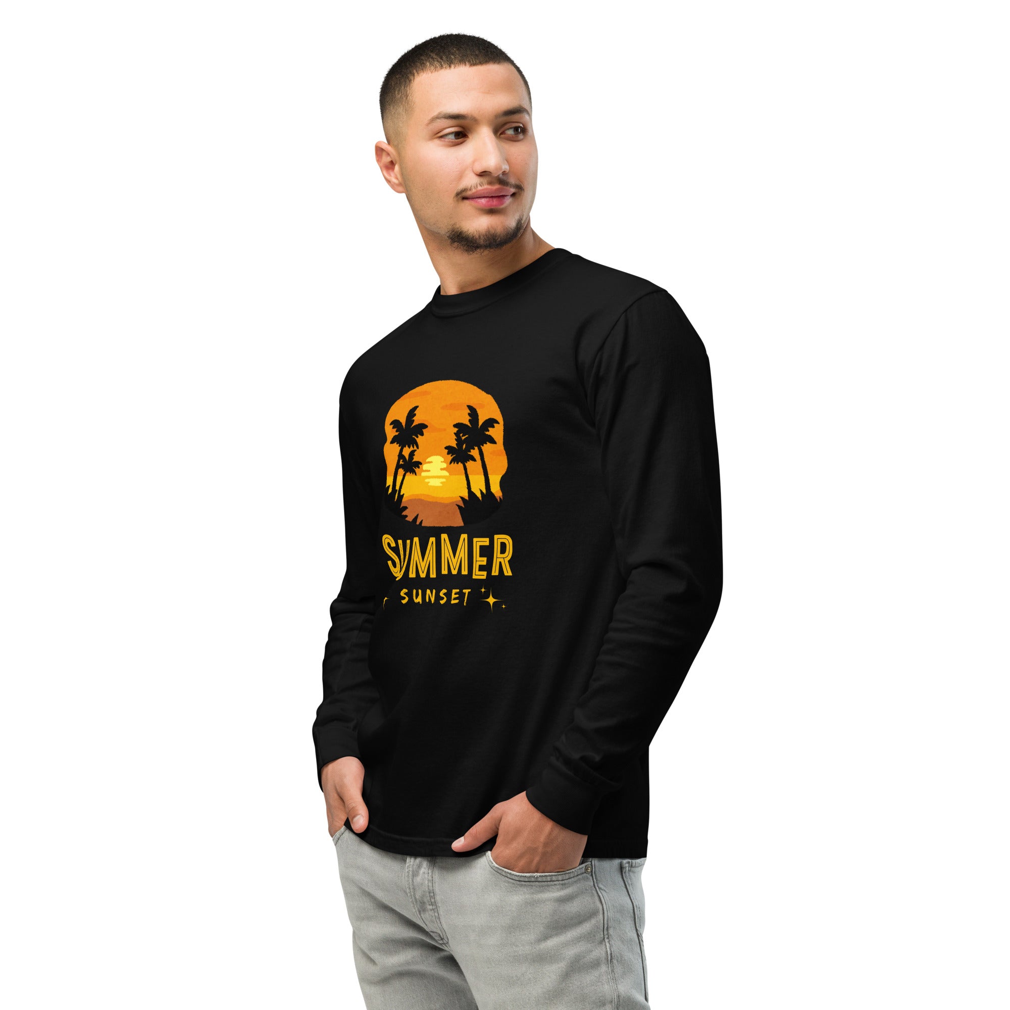 Unisex Garment-dyed heavyweight long-sleeve shirt | Summer Sunset long-sleeve shirt AwRans Clothing unisex-garment-dyed-heavyweight-long-sleeve-shirt-black-left-front-67eaae921e864