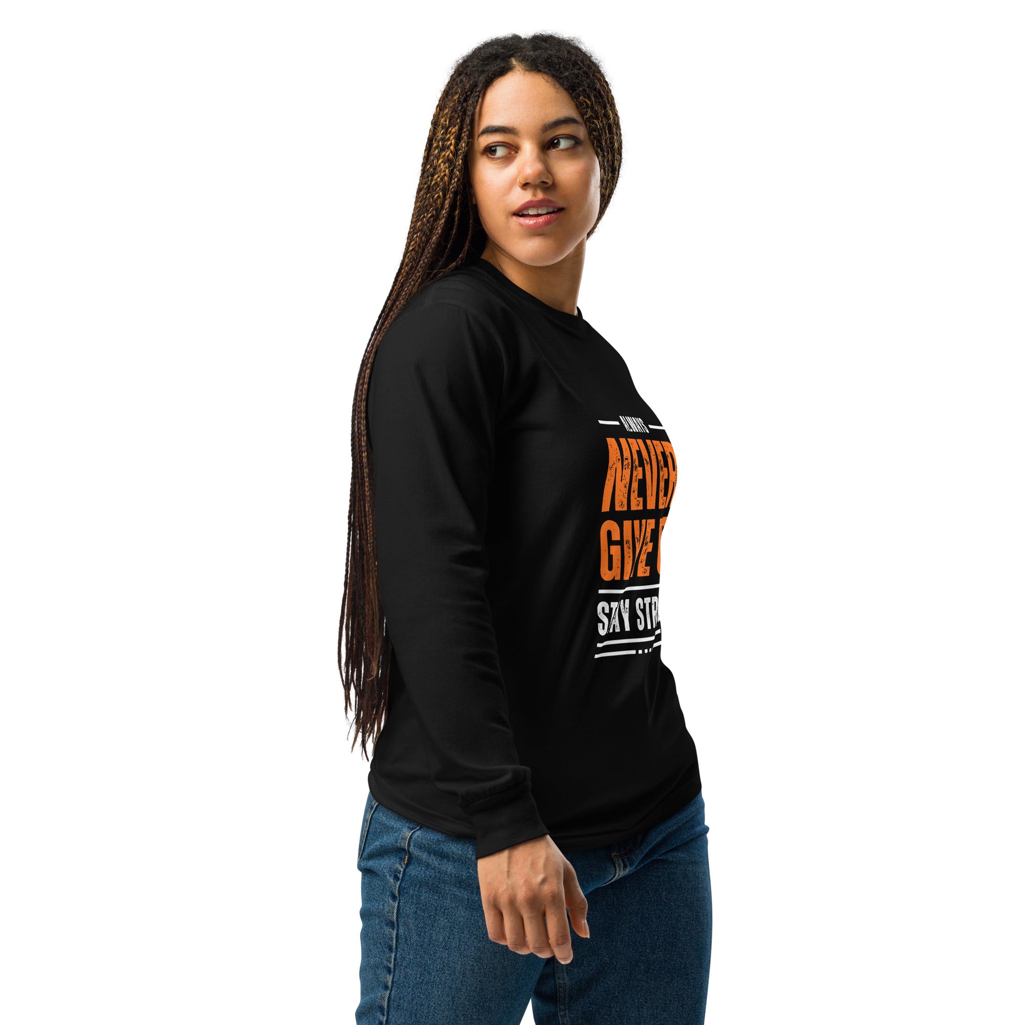 Unisex Garment-dyed heavyweight long-sleeve shirt | Always Never Give Up Stay Strong long-sleeve shirt AwRans Clothing unisex-garment-dyed-heavyweight-long-sleeve-shirt-black-right-67eab0a3bf75a