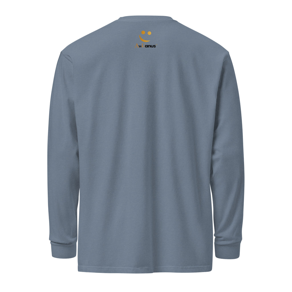 Unisex Garment-dyed heavyweight long-sleeve shirt | Always Never Give Up Stay Strong long-sleeve shirt AwRans Clothing unisex-garment-dyed-heavyweight-long-sleeve-shirt-blue-jean-back-67eab0a3ccff5