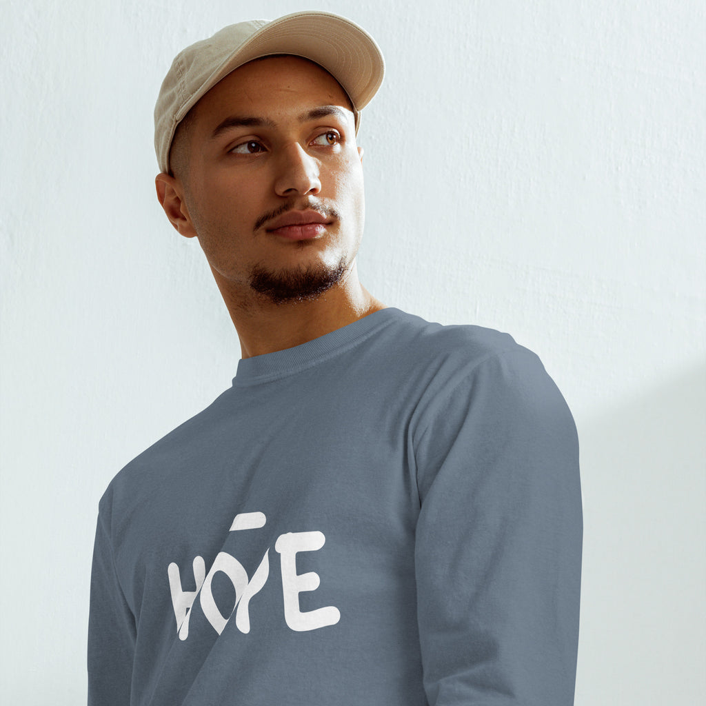 Unisex Garment-dyed heavyweight long-sleeve shirt | Hope long-sleeve shirt AwRans Clothing unisex-garment-dyed-heavyweight-long-sleeve-shirt-blue-jean-front-67eaade52ea66