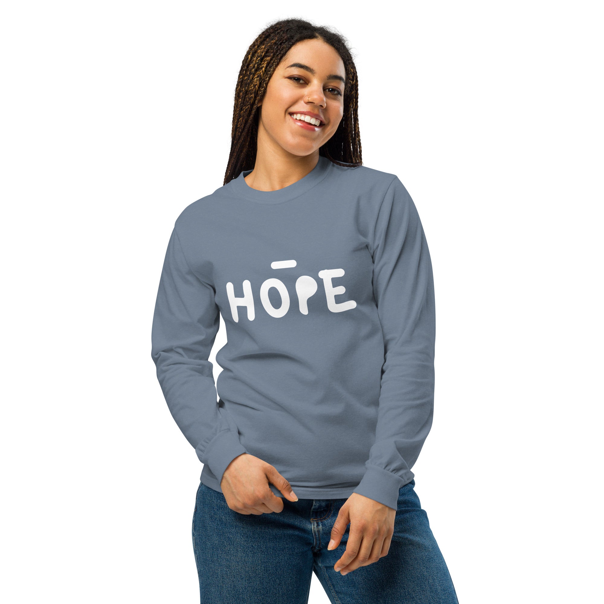 Unisex Garment-dyed heavyweight long-sleeve shirt | Hope long-sleeve shirt AwRans Clothing unisex-garment-dyed-heavyweight-long-sleeve-shirt-blue-jean-front-67eaade534d85