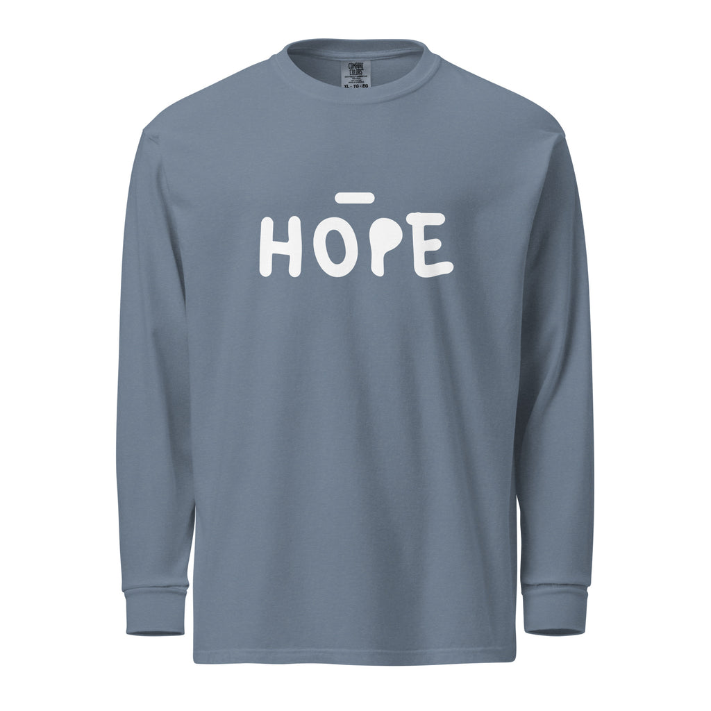 Unisex Garment-dyed heavyweight long-sleeve shirt | Hope long-sleeve shirt AwRans Clothing unisex-garment-dyed-heavyweight-long-sleeve-shirt-blue-jean-front-67eaade53654d