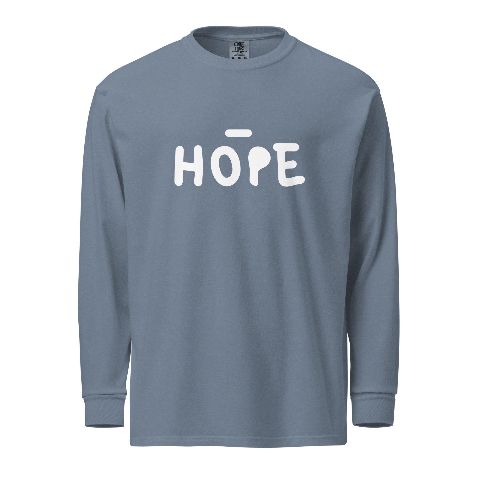 Unisex Garment-dyed heavyweight long-sleeve shirt | Hope long-sleeve shirt AwRans Clothing unisex-garment-dyed-heavyweight-long-sleeve-shirt-blue-jean-front-67eaade53654d