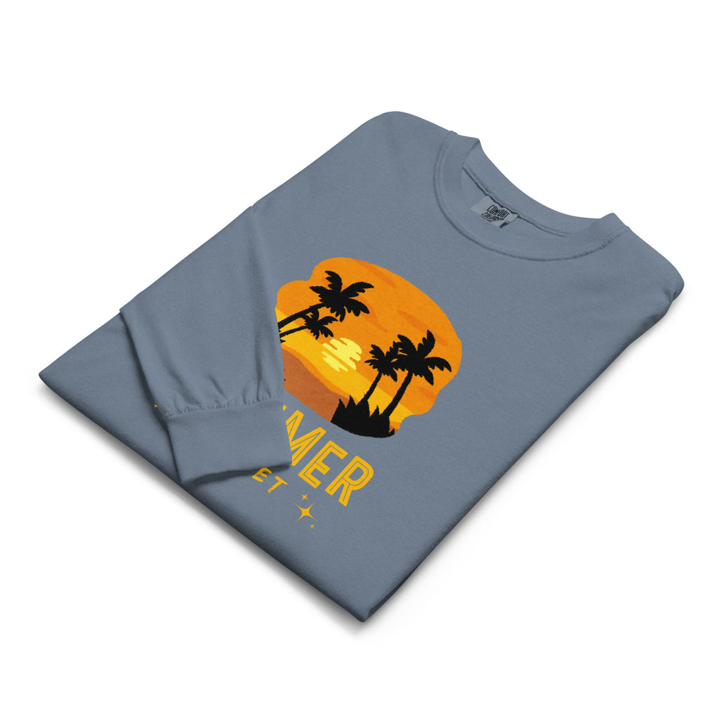 Unisex Garment-dyed heavyweight long-sleeve shirt | Summer Sunset long-sleeve shirt AwRans Clothing unisex-garment-dyed-heavyweight-long-sleeve-shirt-blue-jean-front-67eaae92290e7