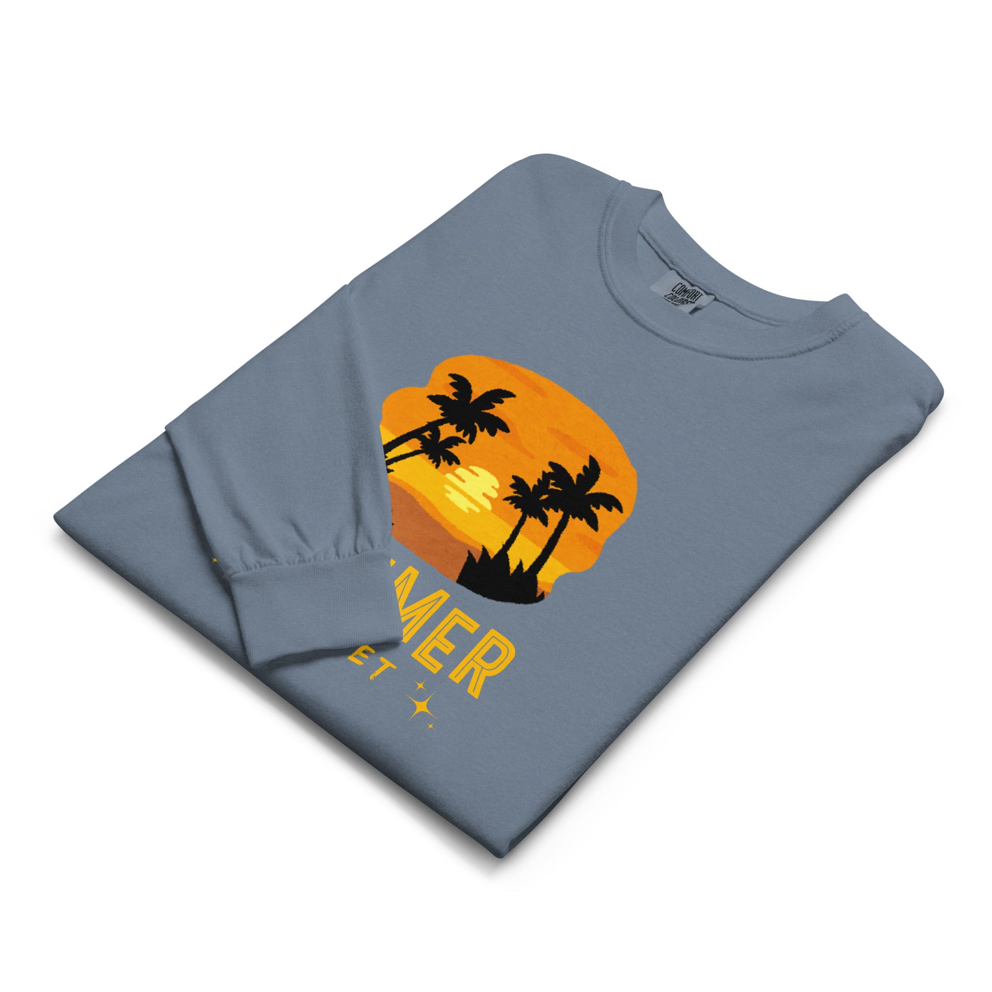 Unisex Garment-dyed heavyweight long-sleeve shirt | Summer Sunset long-sleeve shirt AwRans Clothing unisex-garment-dyed-heavyweight-long-sleeve-shirt-blue-jean-front-67eaae92290e7