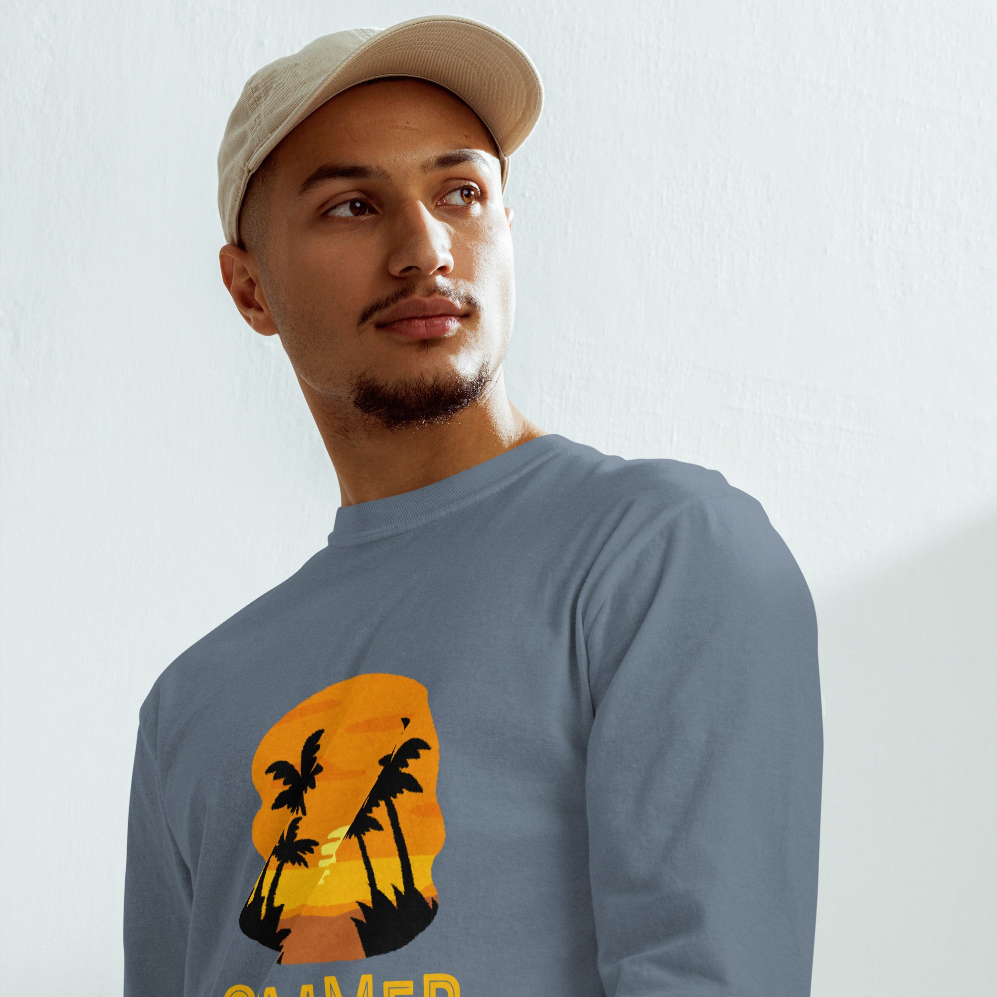 Unisex Garment-dyed heavyweight long-sleeve shirt | Summer Sunset long-sleeve shirt AwRans Clothing unisex-garment-dyed-heavyweight-long-sleeve-shirt-blue-jean-front-67eaae9229ad4