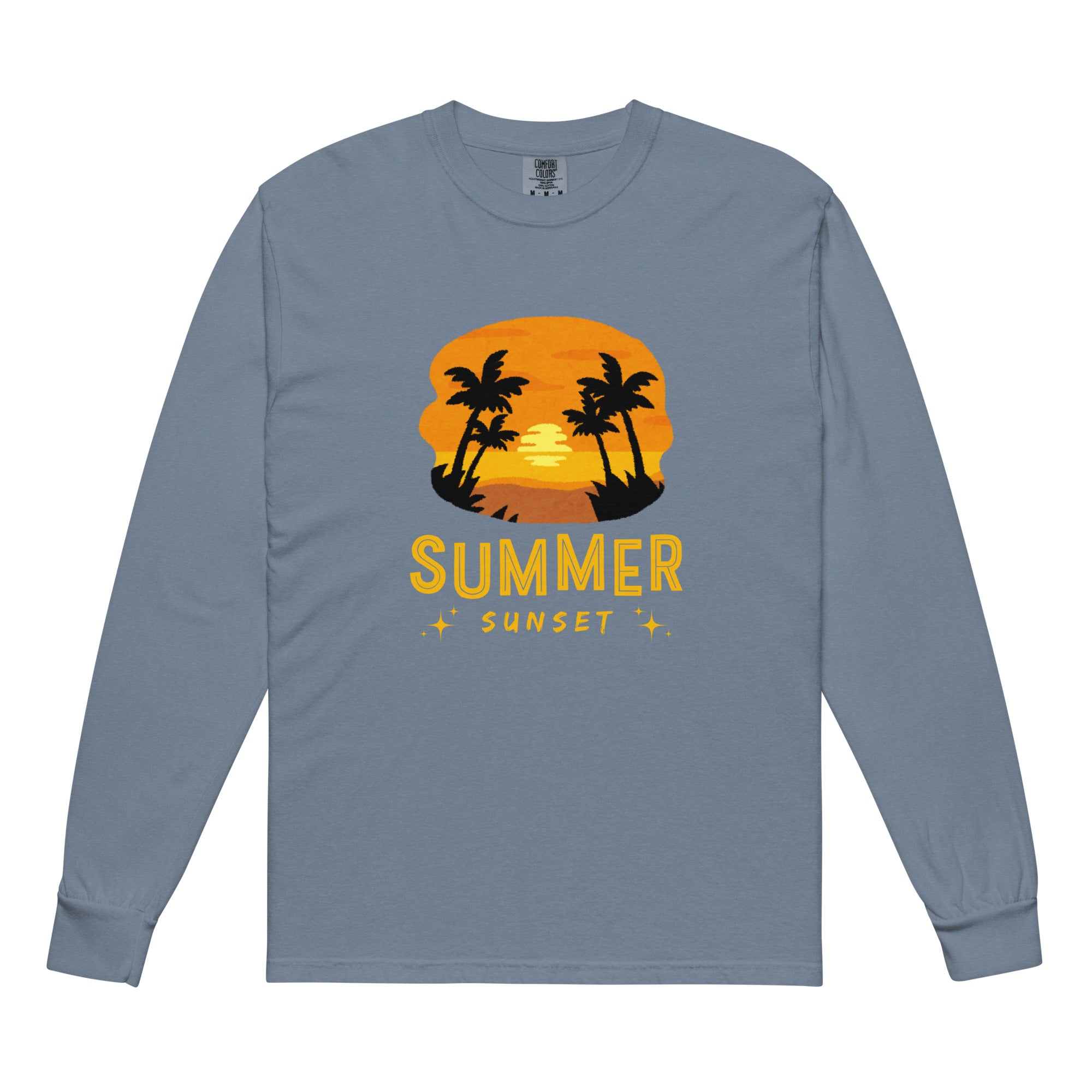 Unisex Garment-dyed heavyweight long-sleeve shirt | Summer Sunset long-sleeve shirt AwRans Clothing unisex-garment-dyed-heavyweight-long-sleeve-shirt-blue-jean-front-67eaae927375f