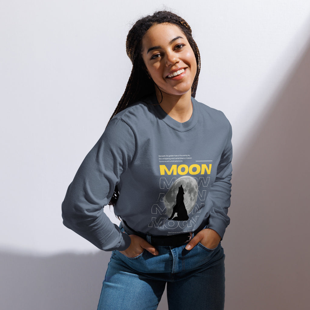 Unisex Garment-dyed heavyweight long-sleeve shirt | Moon long-sleeve shirt AwRans Clothing unisex-garment-dyed-heavyweight-long-sleeve-shirt-blue-jean-front-67eaaf4127c7c