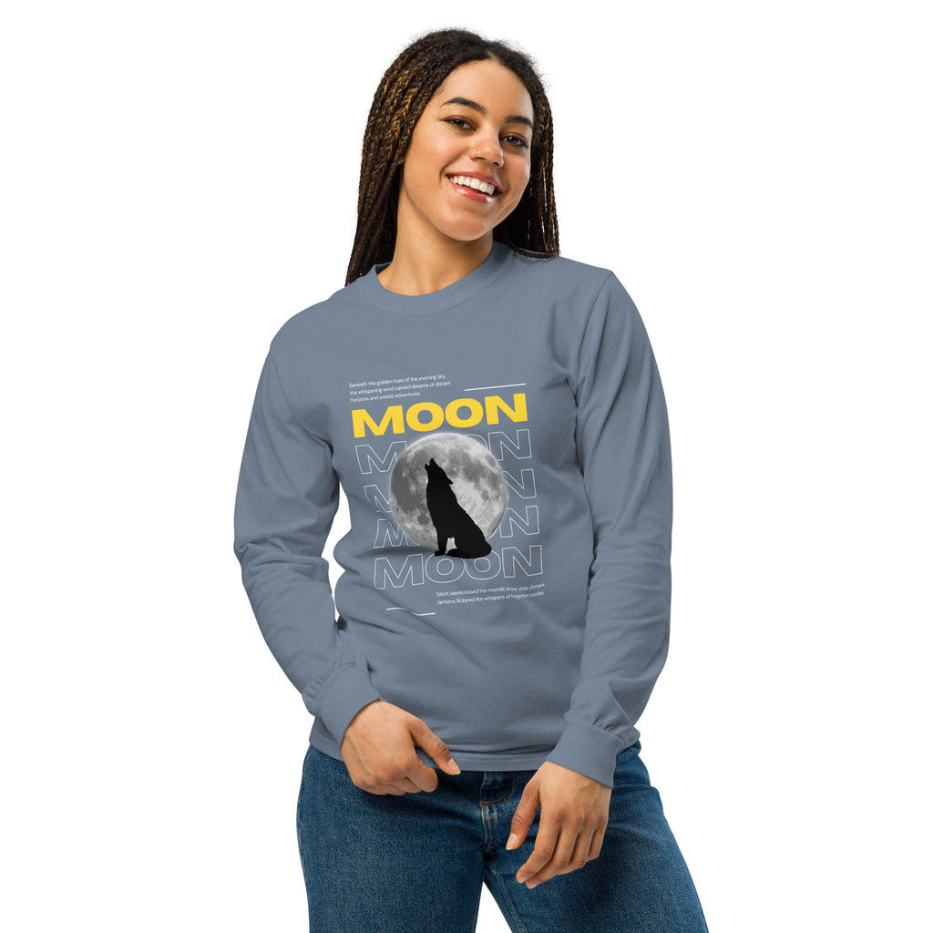 Unisex Garment-dyed heavyweight long-sleeve shirt | Moon long-sleeve shirt AwRans Clothing unisex-garment-dyed-heavyweight-long-sleeve-shirt-blue-jean-front-67eaaf412adda