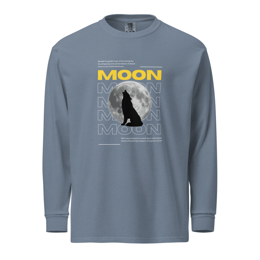 Unisex Garment-dyed heavyweight long-sleeve shirt | Moon long-sleeve shirt AwRans Clothing unisex-garment-dyed-heavyweight-long-sleeve-shirt-blue-jean-front-67eaaf412c58b