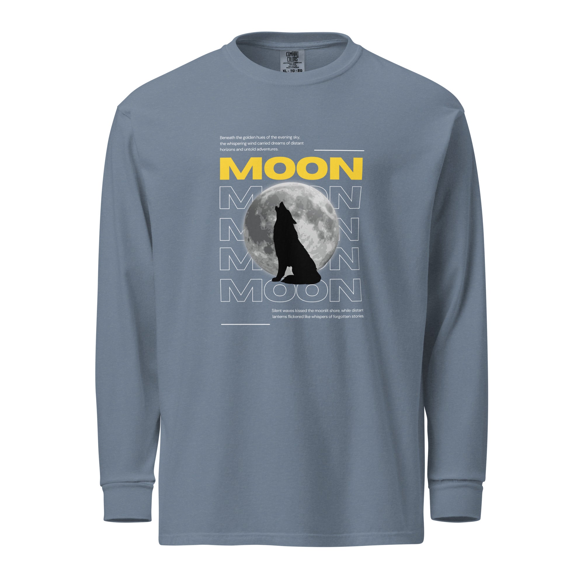 Unisex Garment-dyed heavyweight long-sleeve shirt | Moon long-sleeve shirt AwRans Clothing unisex-garment-dyed-heavyweight-long-sleeve-shirt-blue-jean-front-67eaaf412c58b