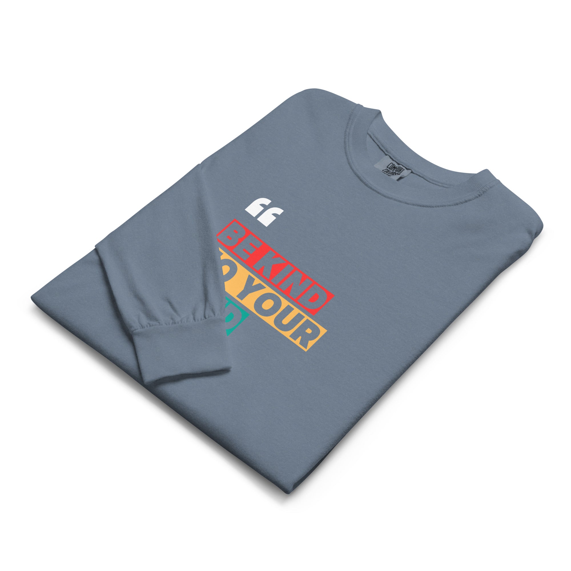 Unisex Garment-dyed heavyweight long-sleeve shirt | Be Kind To Your Mind long-sleeve shirt AwRans Clothing unisex-garment-dyed-heavyweight-long-sleeve-shirt-blue-jean-front-67eaaff16e9b0