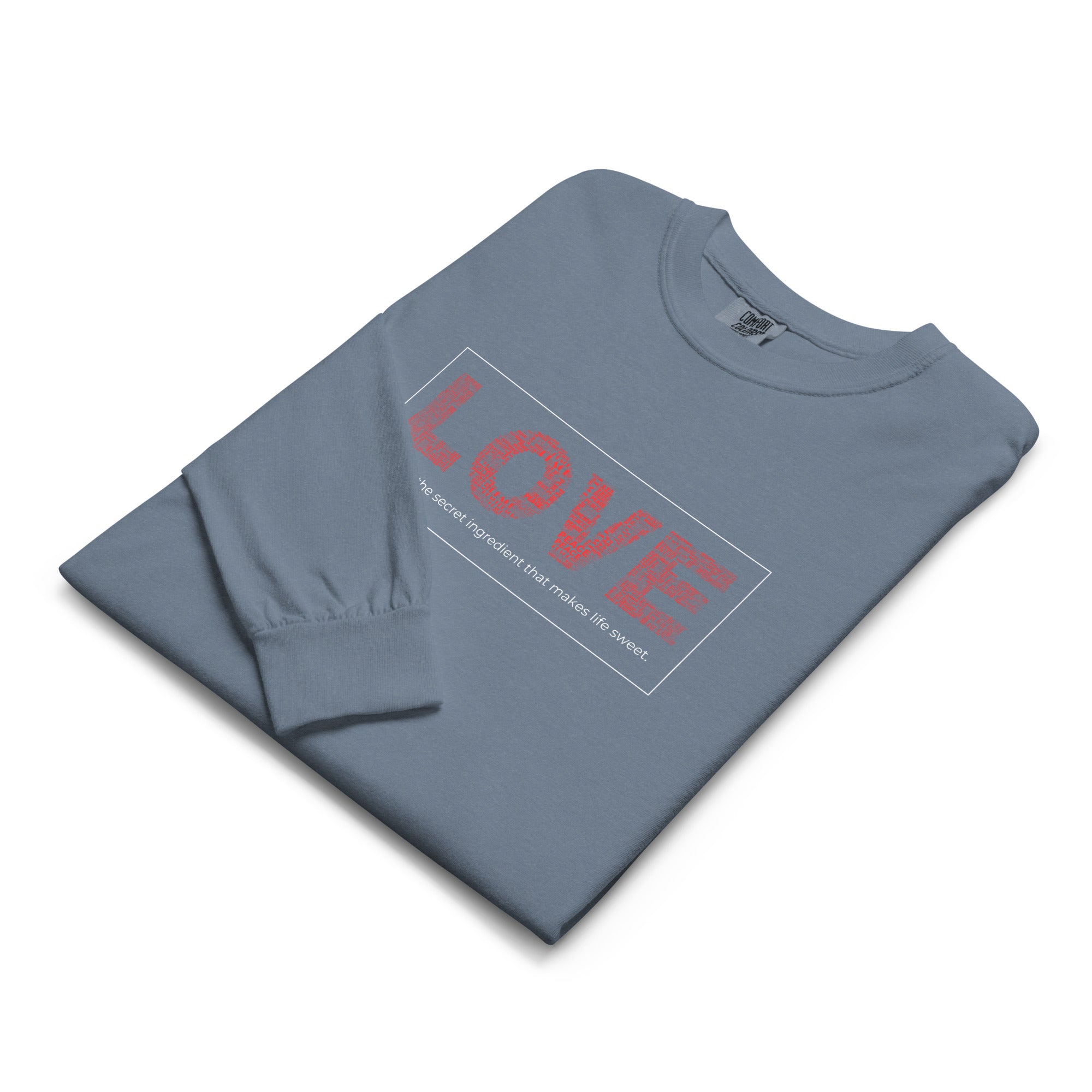 Unisex Garment-dyed heavyweight long-sleeve shirt | Love long-sleeve shirt AwRans Clothing unisex-garment-dyed-heavyweight-long-sleeve-shirt-blue-jean-front-67eab20c85087
