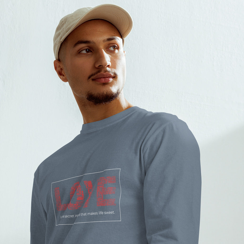 Unisex Garment-dyed heavyweight long-sleeve shirt | Love long-sleeve shirt AwRans Clothing unisex-garment-dyed-heavyweight-long-sleeve-shirt-blue-jean-front-67eab20c85dd0
