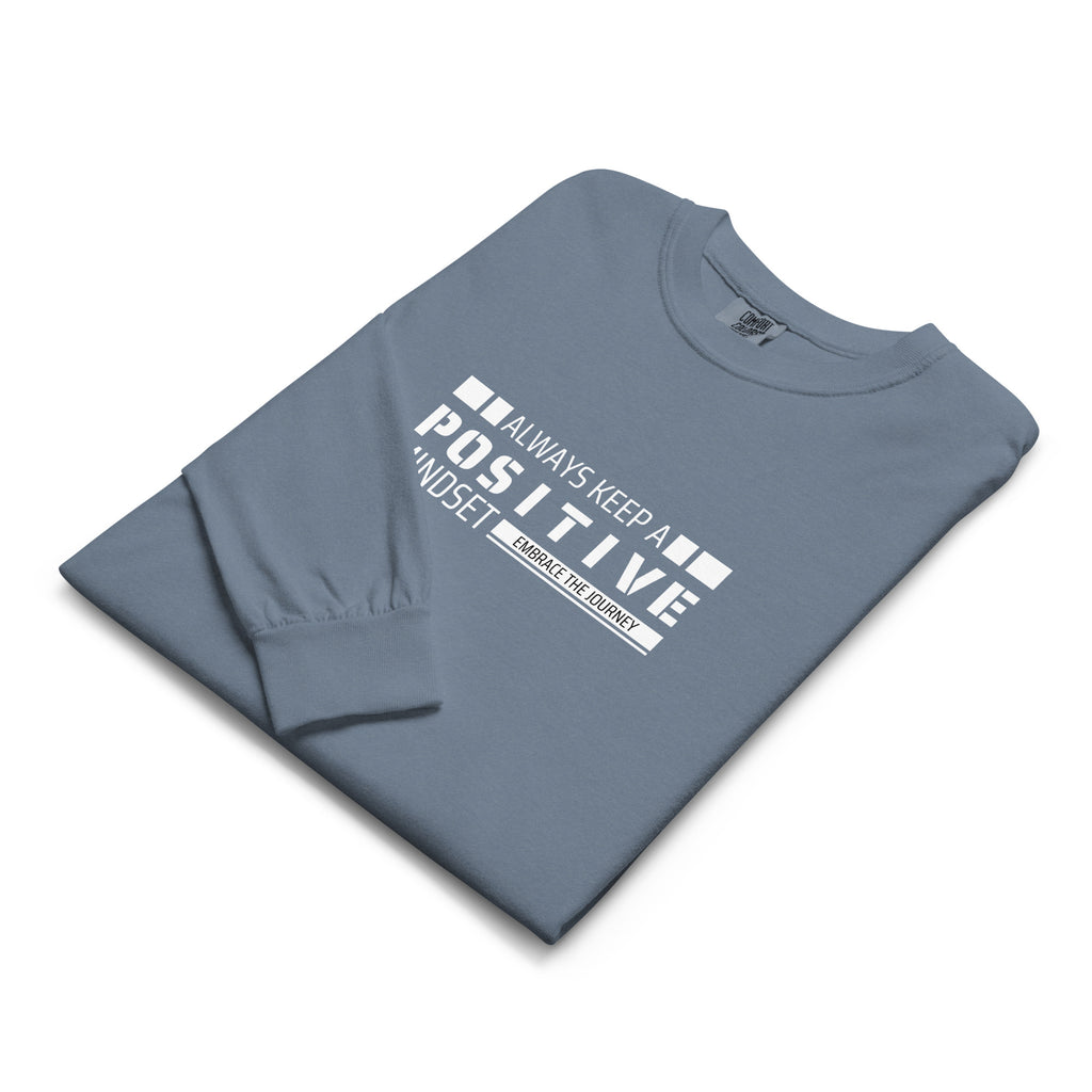 Unisex Garment-dyed heavyweight long-sleeve shirt | Always Keep A Positive Mindset long-sleeve shirt AwRans Clothing unisex-garment-dyed-heavyweight-long-sleeve-shirt-blue-jean-front-67eab2c30eb92