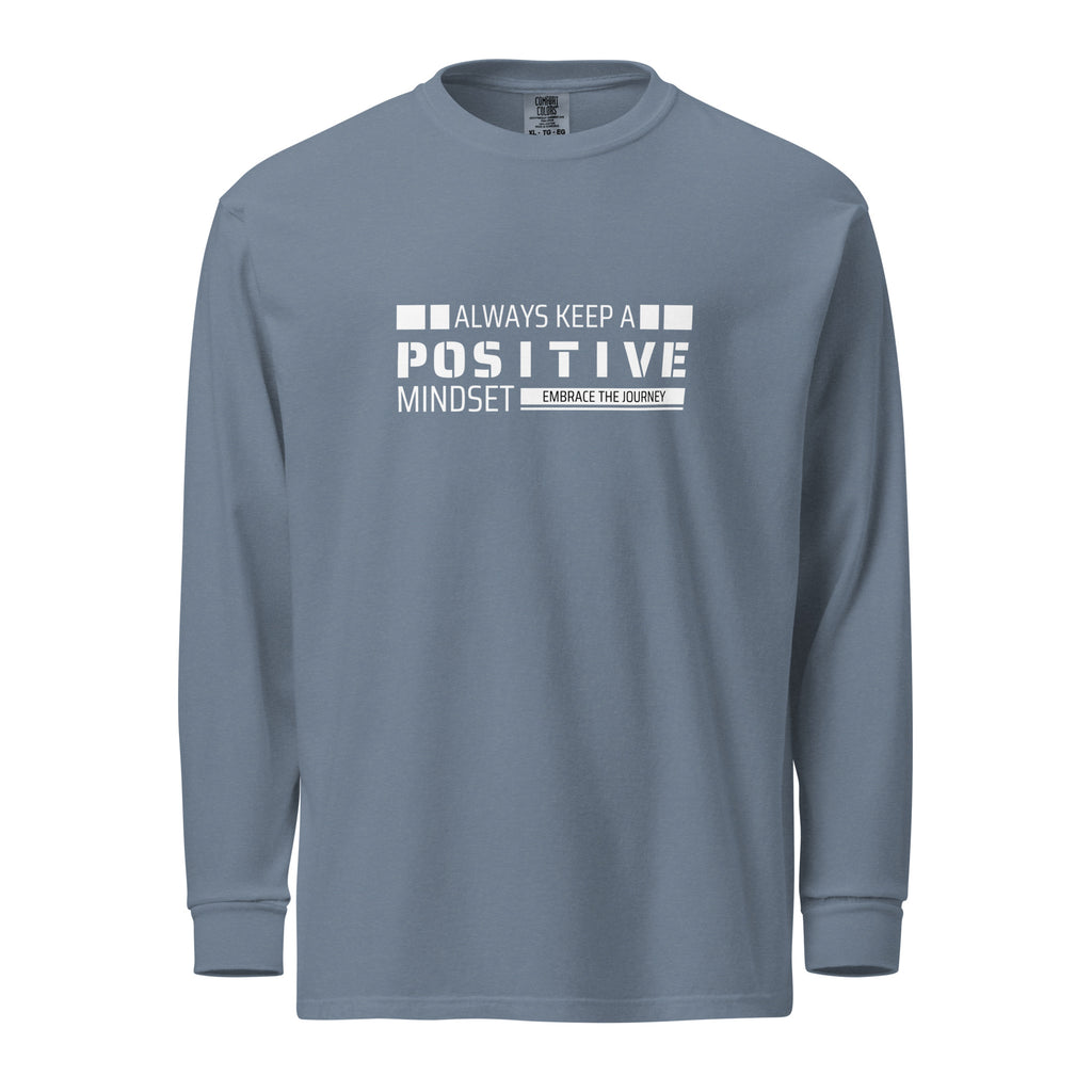 Unisex Garment-dyed heavyweight long-sleeve shirt | Always Keep A Positive Mindset long-sleeve shirt AwRans Clothing unisex-garment-dyed-heavyweight-long-sleeve-shirt-blue-jean-front-67eab2c314aac