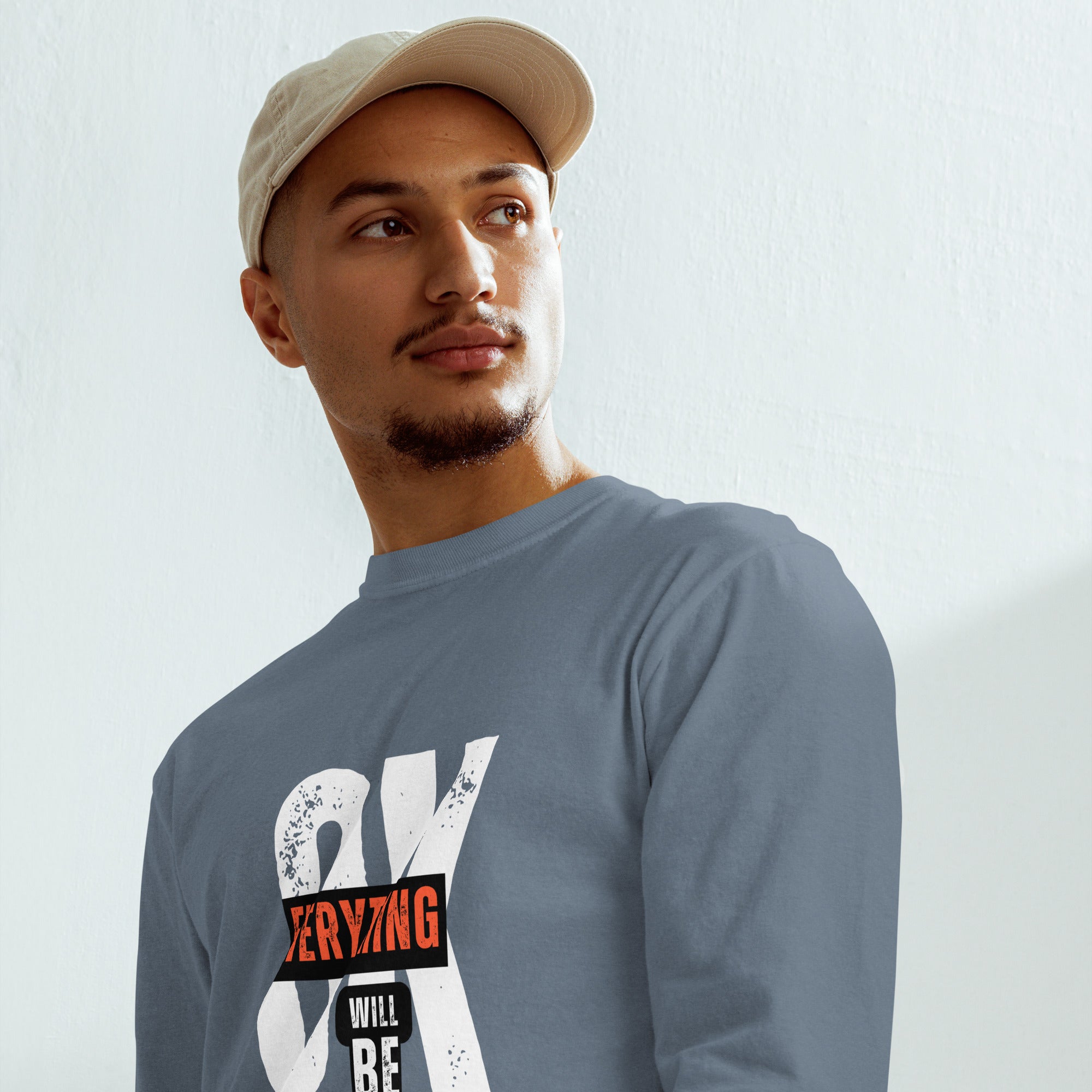 Unisex Garment-dyed heavyweight long-sleeve shirt | Everything Will Be Ok long-sleeve shirt AwRans Clothing unisex-garment-dyed-heavyweight-long-sleeve-shirt-blue-jean-front-67eab378d1817