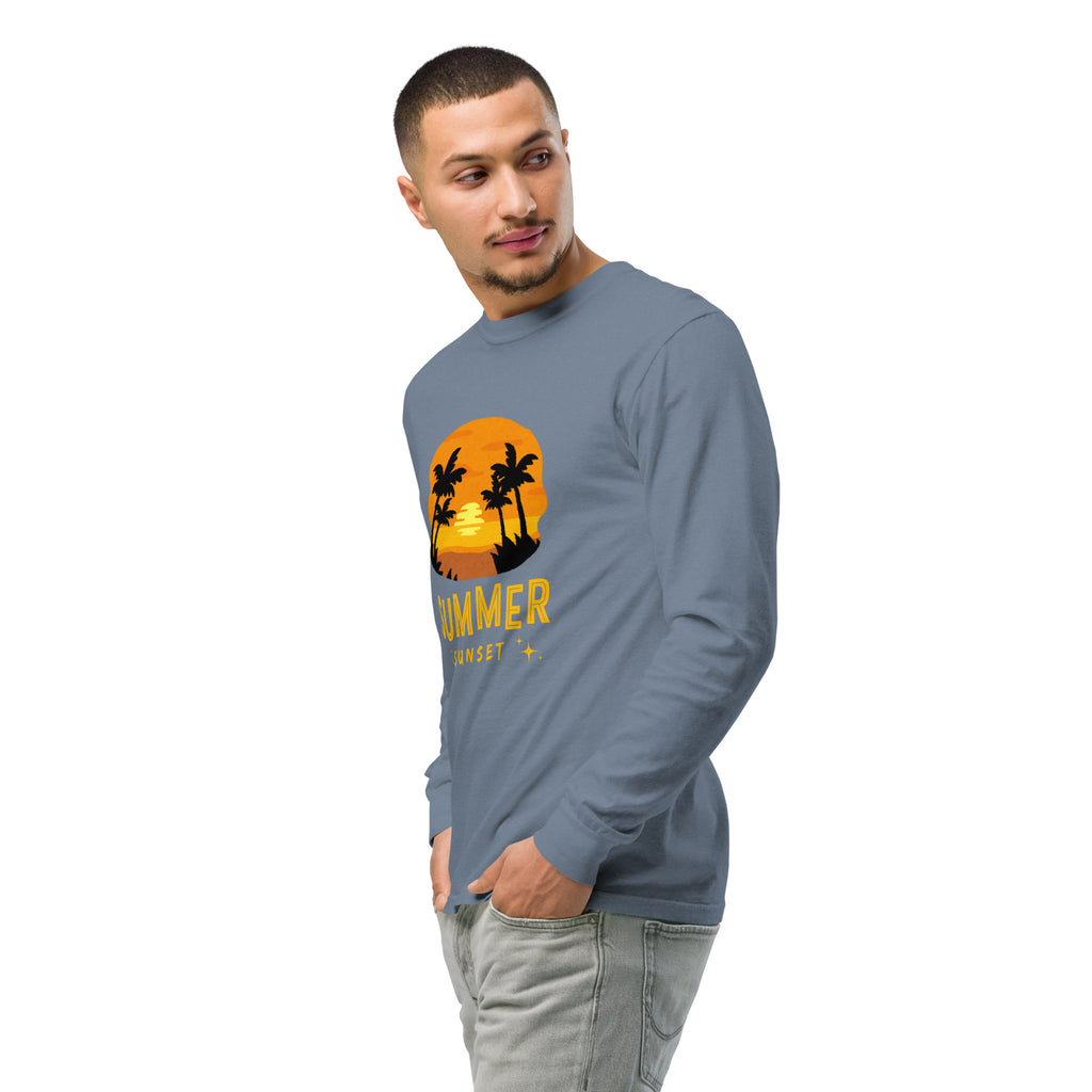 Unisex Garment-dyed heavyweight long-sleeve shirt | Summer Sunset long-sleeve shirt AwRans Clothing unisex-garment-dyed-heavyweight-long-sleeve-shirt-blue-jean-left-front-2-67eaae922704f