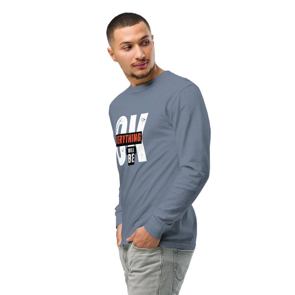 Unisex Garment-dyed heavyweight long-sleeve shirt | Everything Will Be Ok long-sleeve shirt AwRans Clothing unisex-garment-dyed-heavyweight-long-sleeve-shirt-blue-jean-left-front-2-67eab378cfc7f