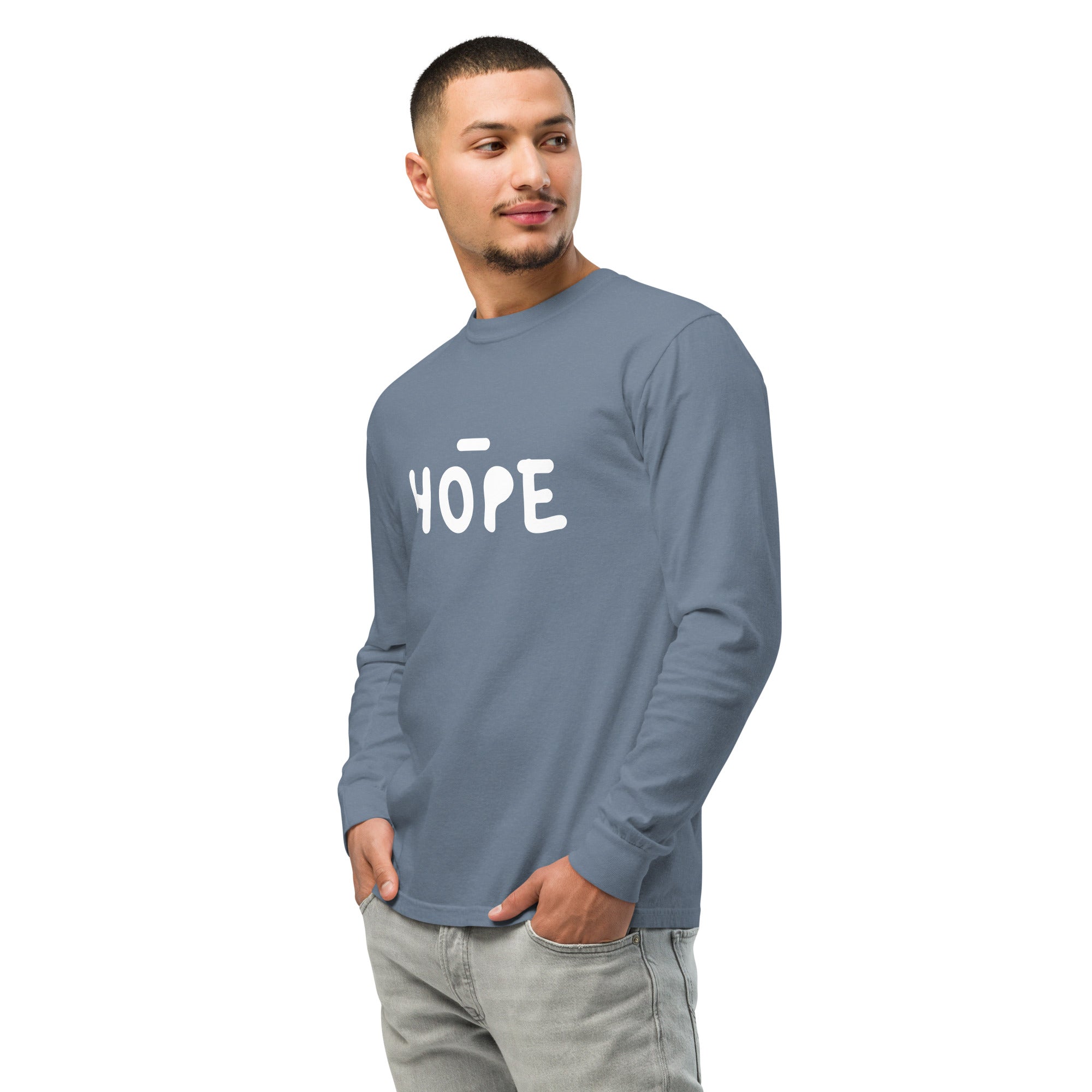 Unisex Garment-dyed heavyweight long-sleeve shirt | Hope long-sleeve shirt AwRans Clothing unisex-garment-dyed-heavyweight-long-sleeve-shirt-blue-jean-left-front-67eaade535d76